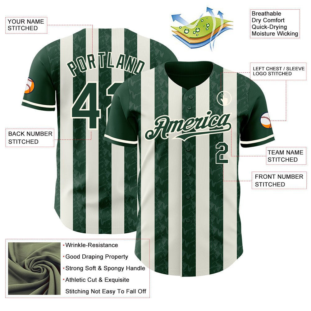 Custom Green Cream-Cream Classic Vertical Stripe Fluid Liquid Texture Authentic Baseball Jersey baseball jersey product view 3