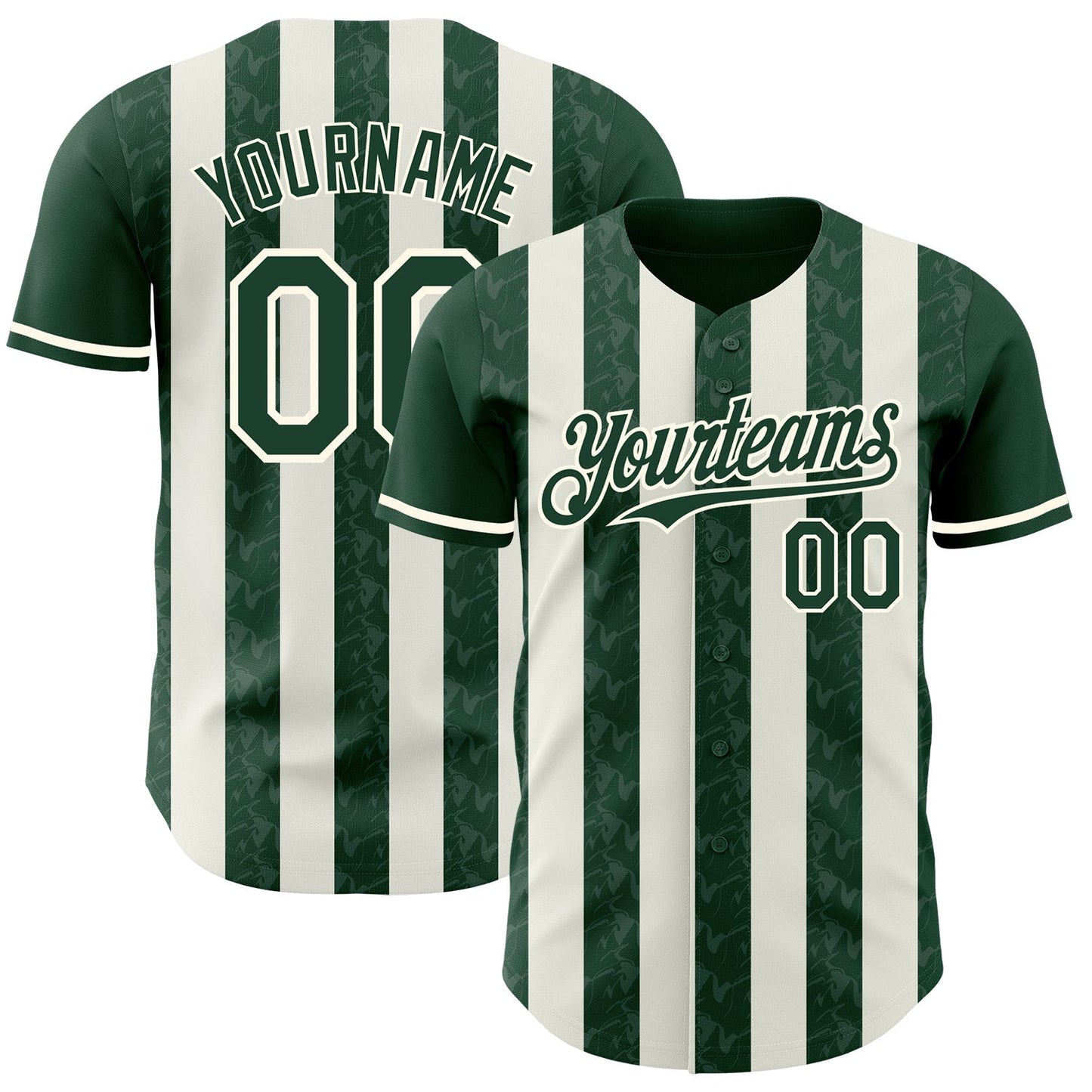Custom Green Cream-Cream Classic Vertical Stripe Fluid Liquid Texture Authentic Baseball Jersey baseball jersey product view 1