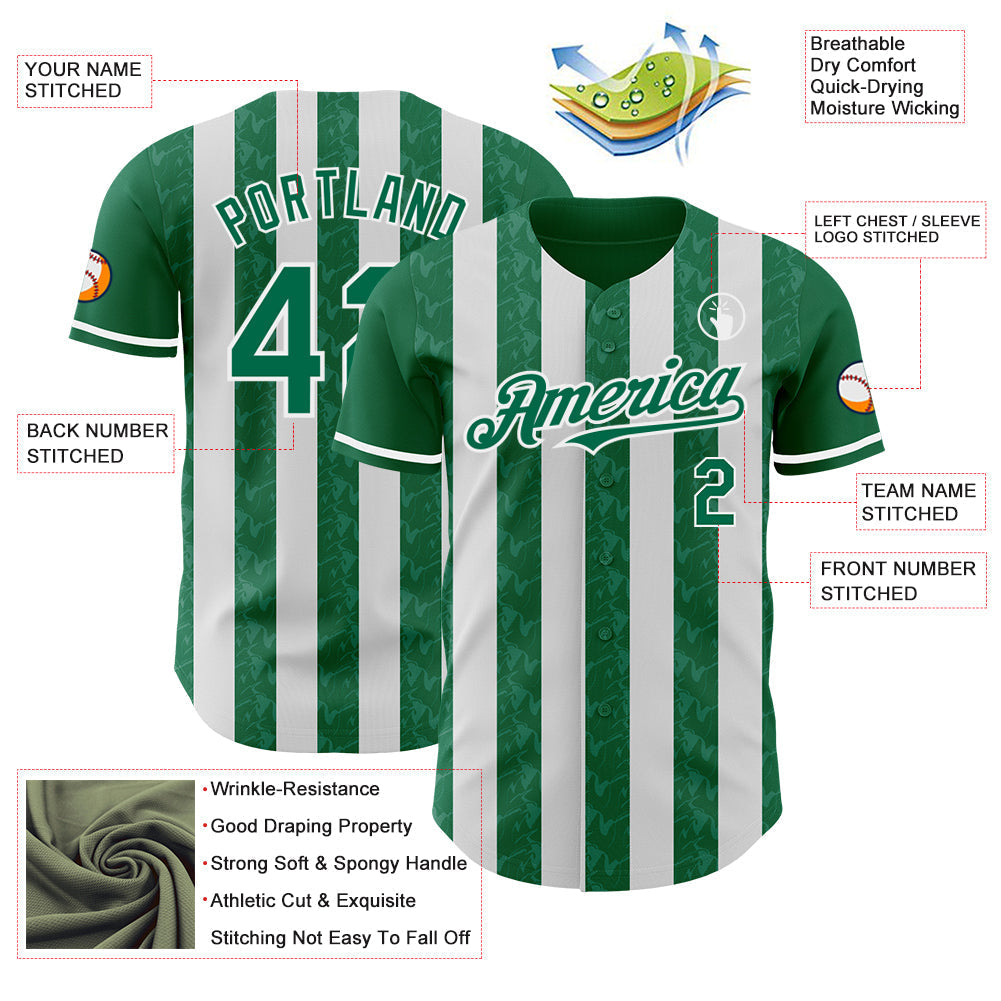 Custom Kelly Green-White Classic Vertical Stripe Fluid Liquid Texture Authentic Baseball Jersey baseball jersey product view 3