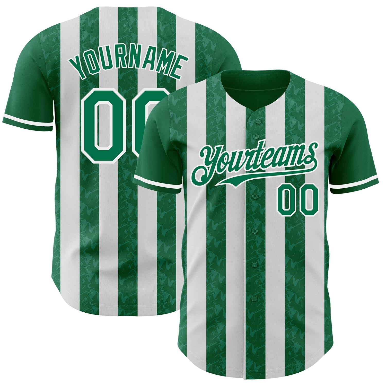 Custom Kelly Green-White Classic Vertical Stripe Fluid Liquid Texture Authentic Baseball Jersey baseball jersey product view 1
