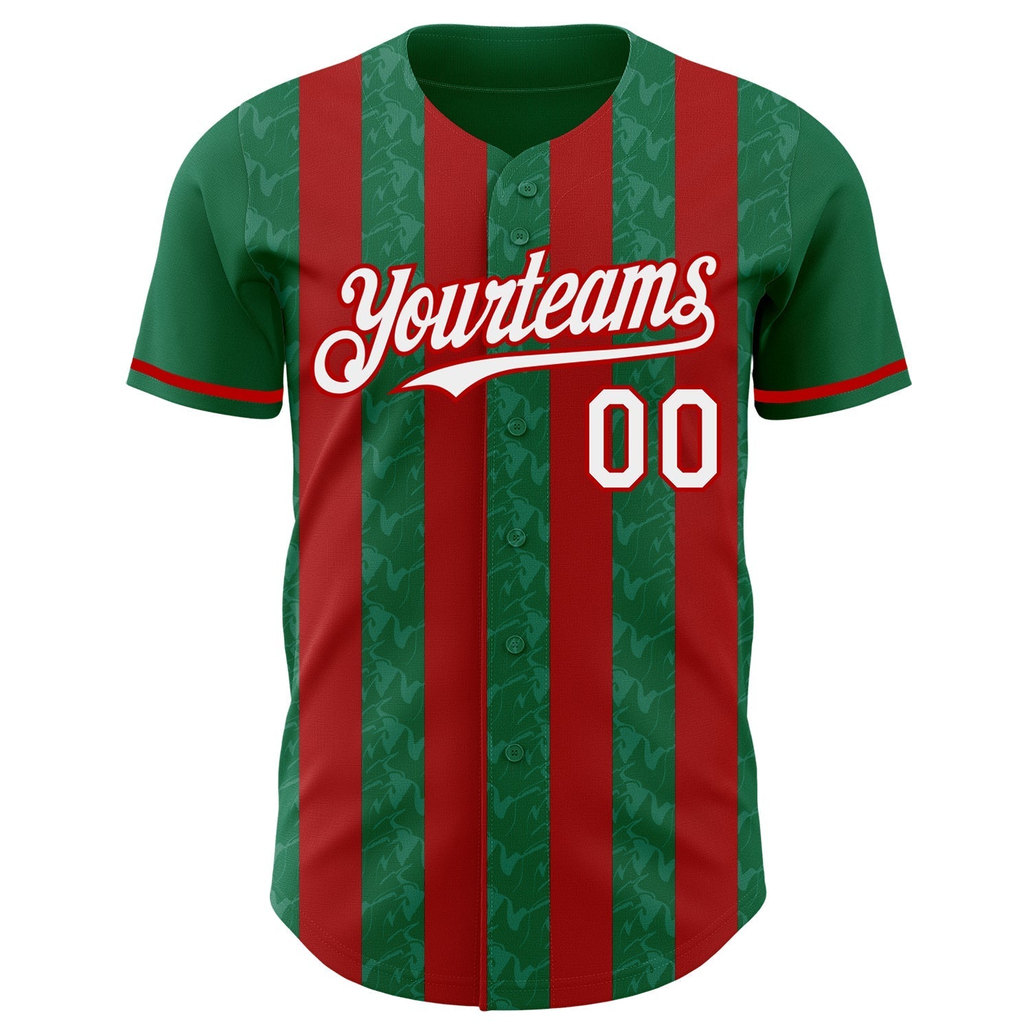 Custom Kelly Green White-Red Classic Vertical Stripe Fluid Liquid Texture Authentic Baseball Jersey baseball jersey product view 2
