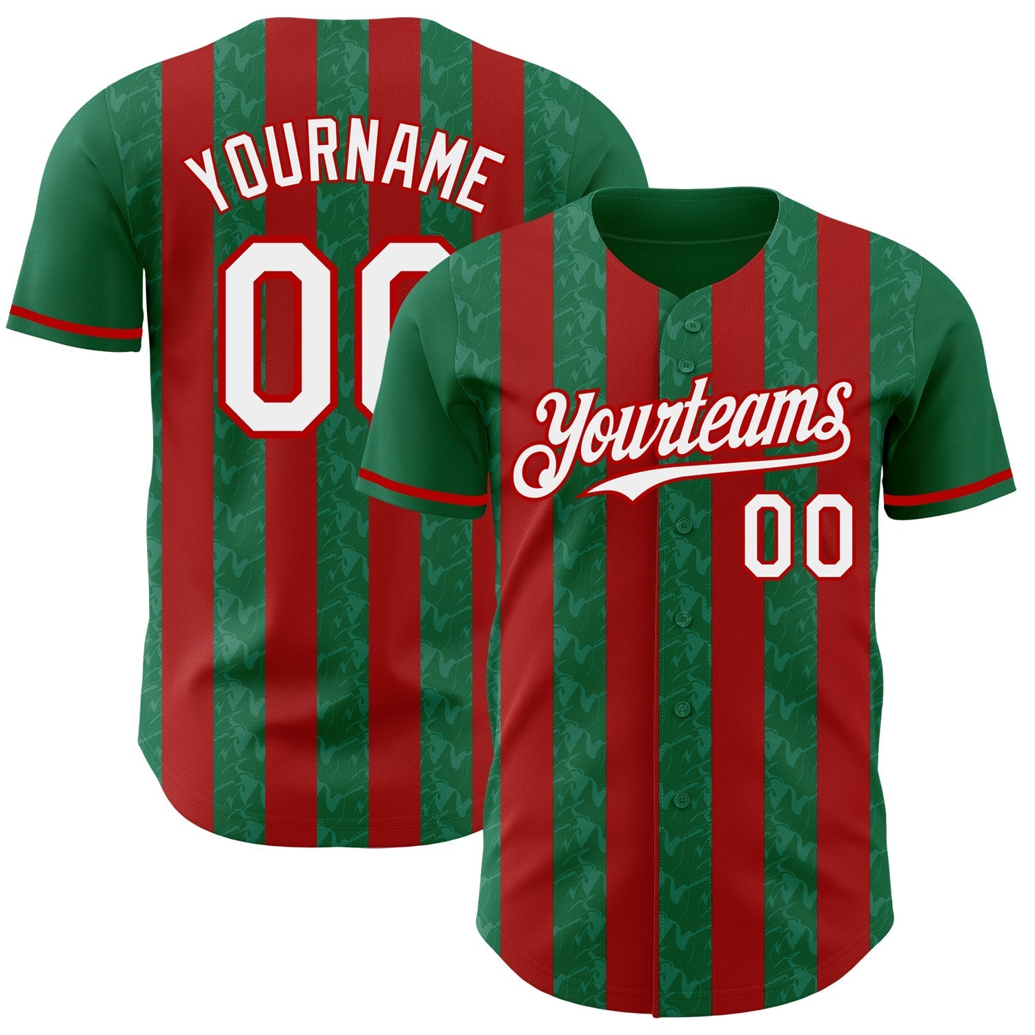 Custom Kelly Green White-Red Classic Vertical Stripe Fluid Liquid Texture Authentic Baseball Jersey baseball jersey product view 1