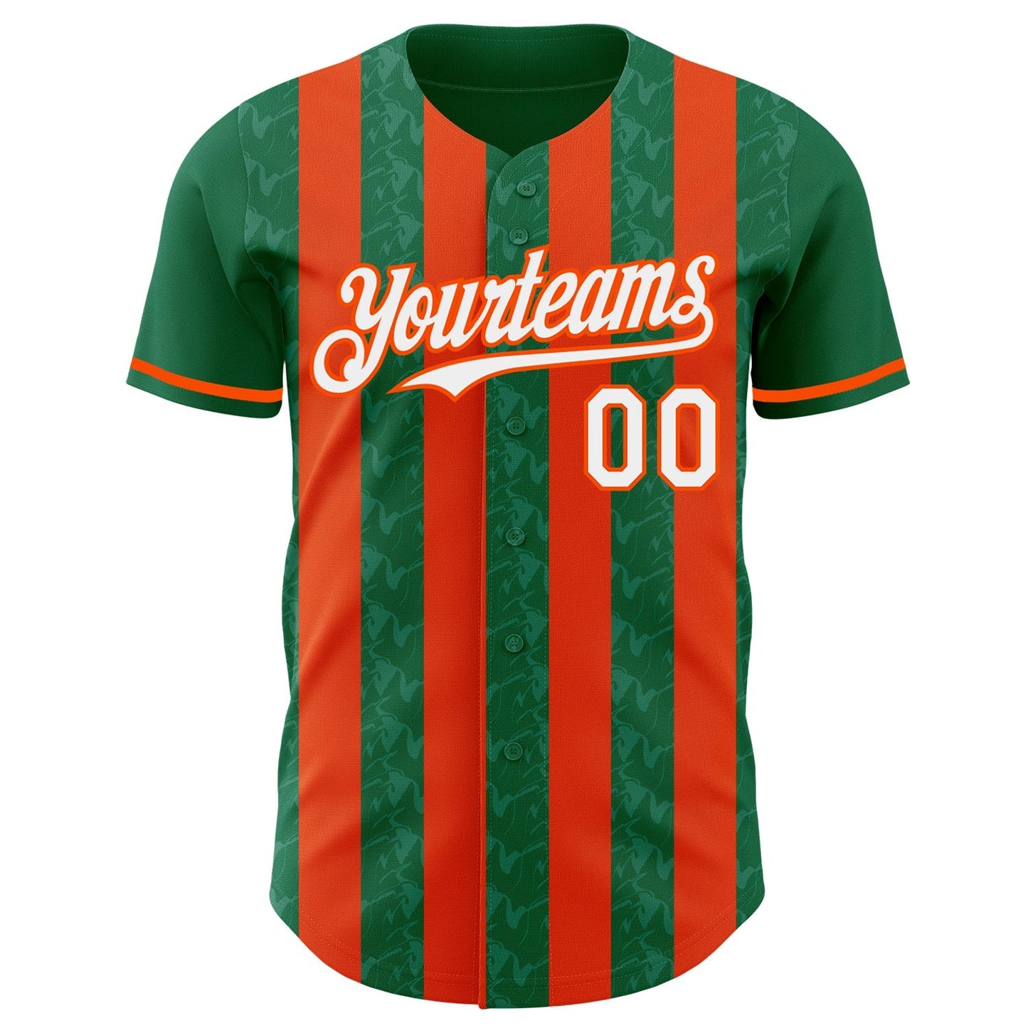 Custom Kelly Green White-Orange Classic Vertical Stripe Fluid Liquid Texture Authentic Baseball Jersey baseball jersey product view 2