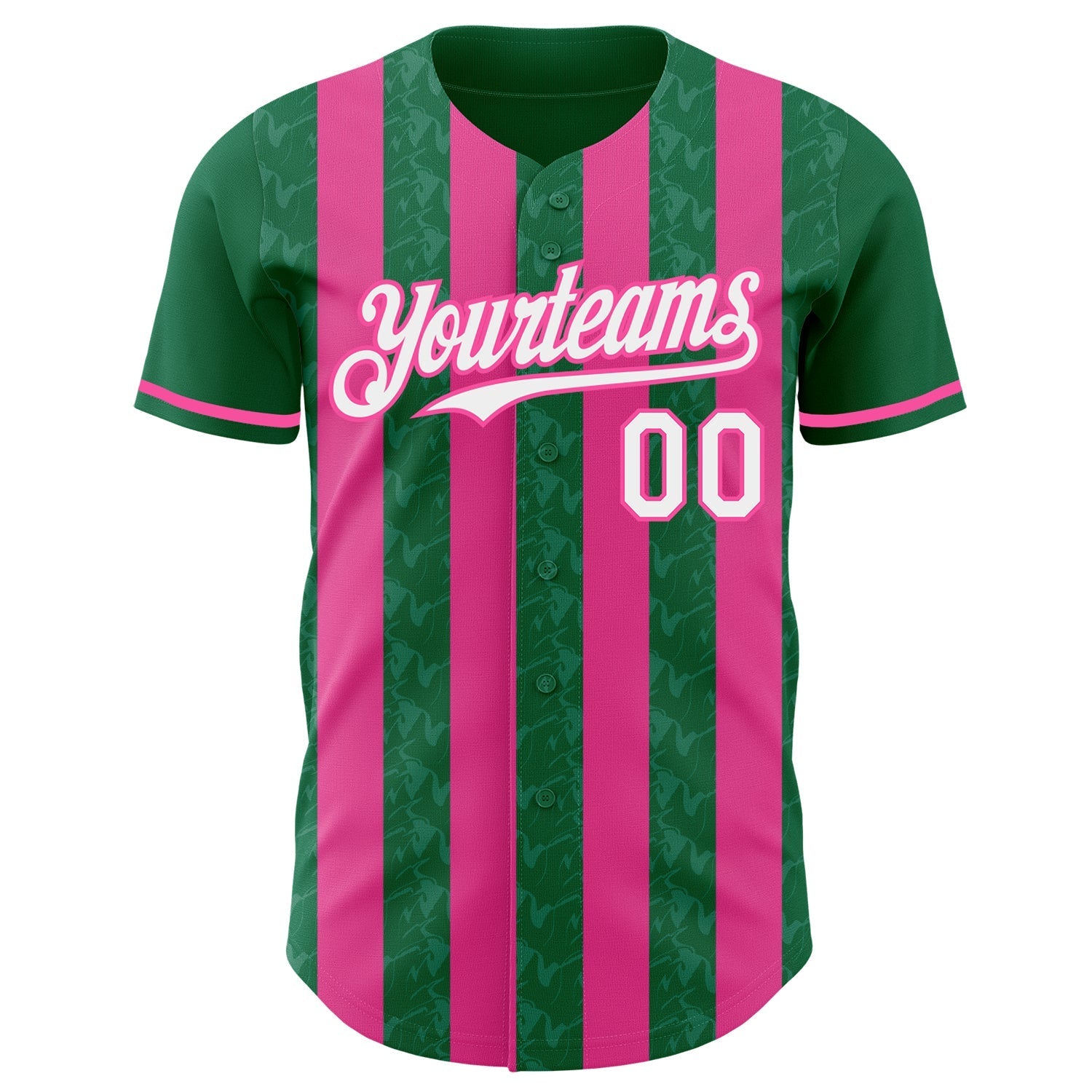 Custom Kelly Green White-Pink Classic Vertical Stripe Fluid Liquid Texture Authentic Baseball Jersey baseball jersey product view 2