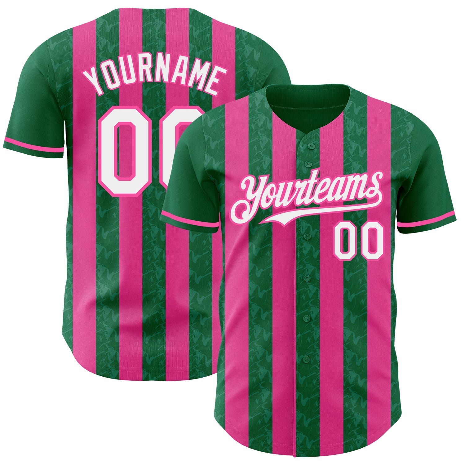 Custom Kelly Green White-Pink Classic Vertical Stripe Fluid Liquid Texture Authentic Baseball Jersey baseball jersey product view 1