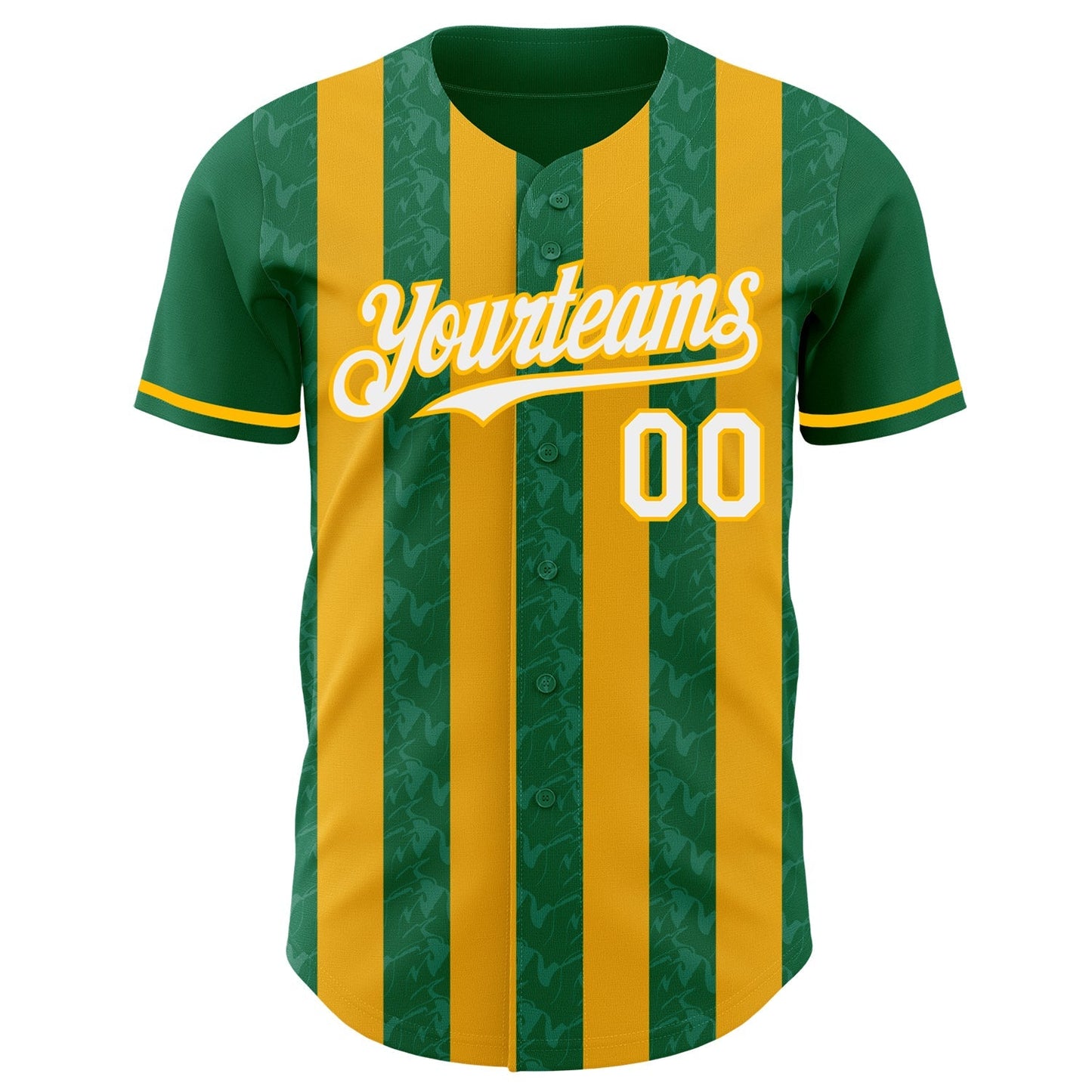 Custom Kelly Green White-Gold Classic Vertical Stripe Fluid Liquid Texture Authentic Baseball Jersey baseball jersey product view 2