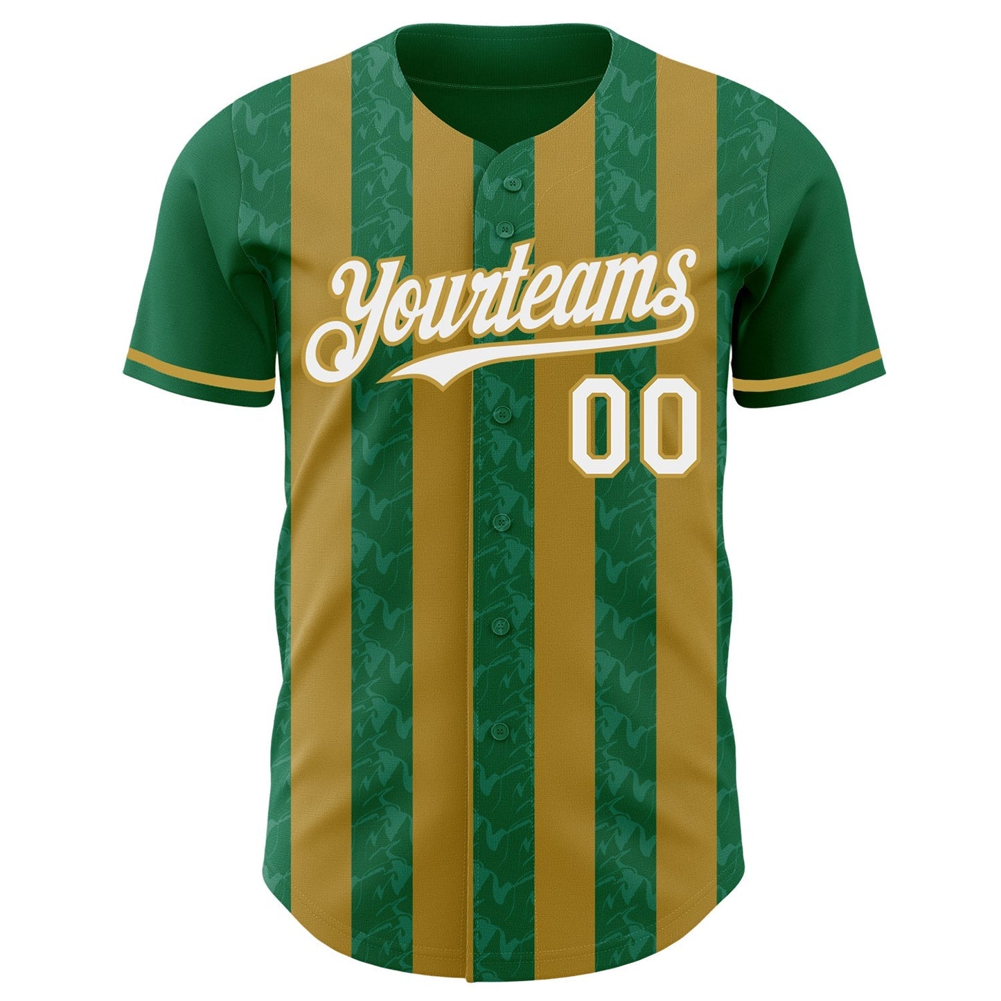 Custom Kelly Green White-Old Gold Classic Vertical Stripe Fluid Liquid Texture Authentic Baseball Jersey baseball jersey product view 2