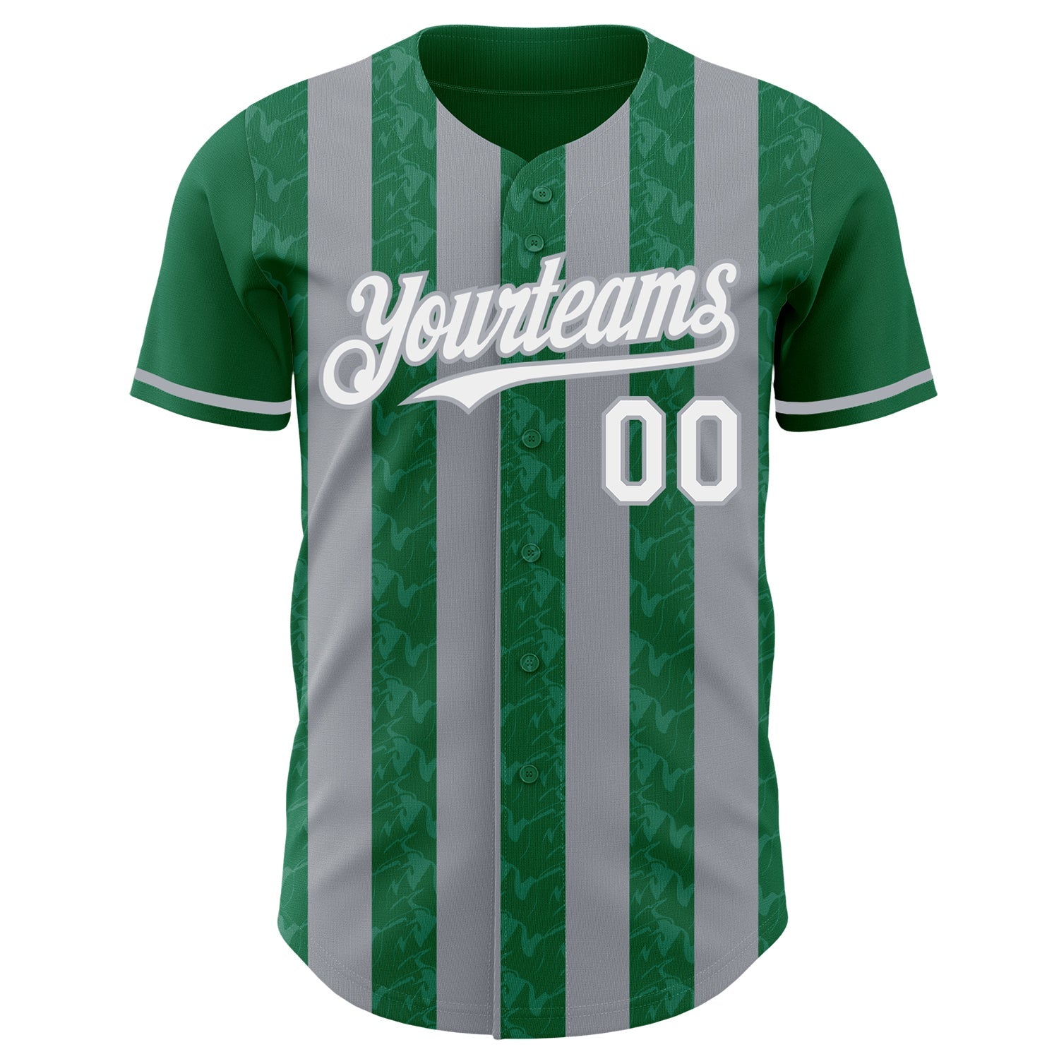 Custom Kelly Green White-Gray Classic Vertical Stripe Fluid Liquid Texture Authentic Baseball Jersey baseball jersey product view 2