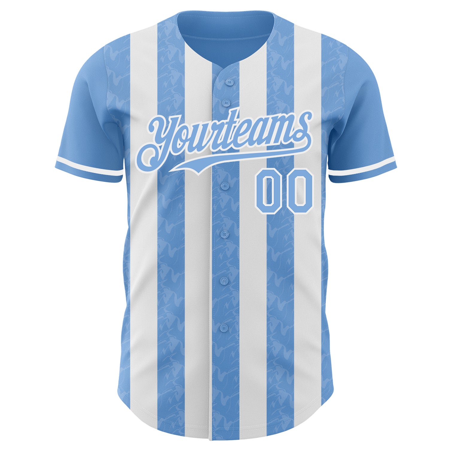 Custom Light Blue-White Classic Vertical Stripe Fluid Liquid Texture Authentic Baseball Jersey baseball jersey product view 2