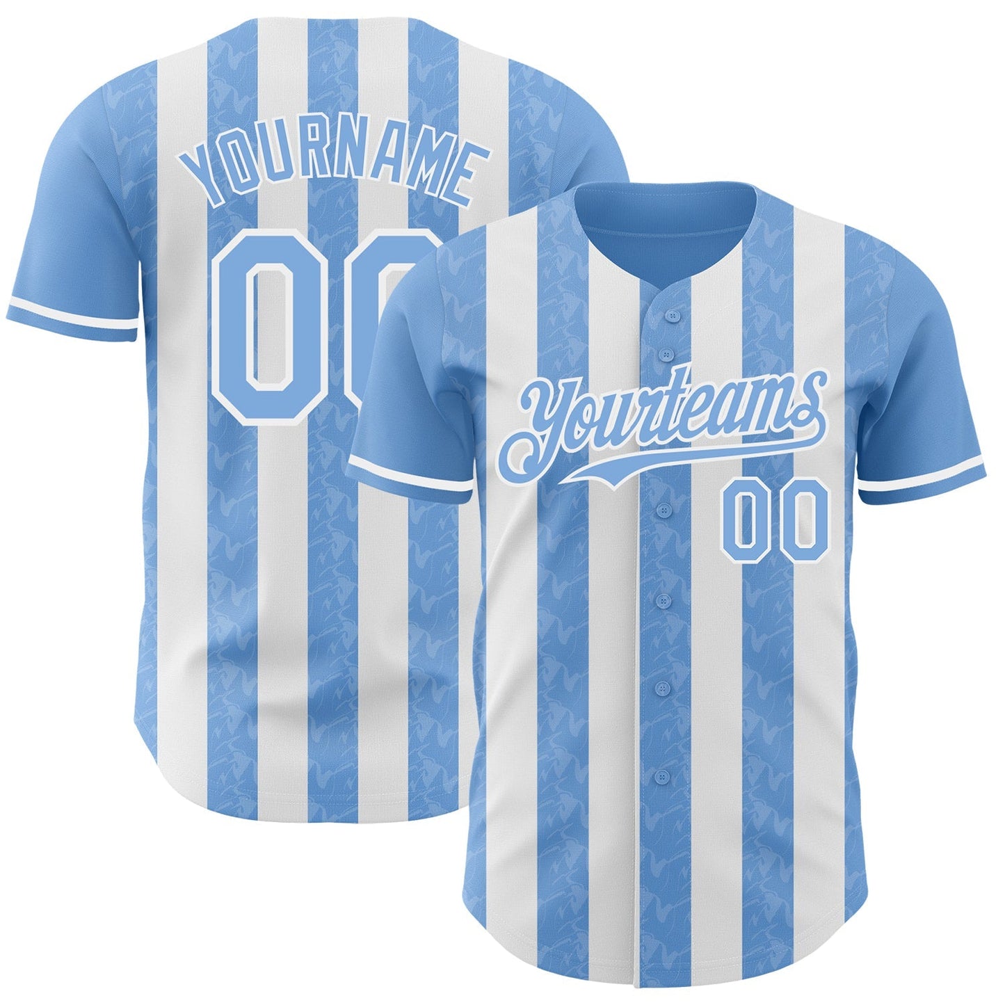 Custom Light Blue-White Classic Vertical Stripe Fluid Liquid Texture Authentic Baseball Jersey baseball jersey product view 1