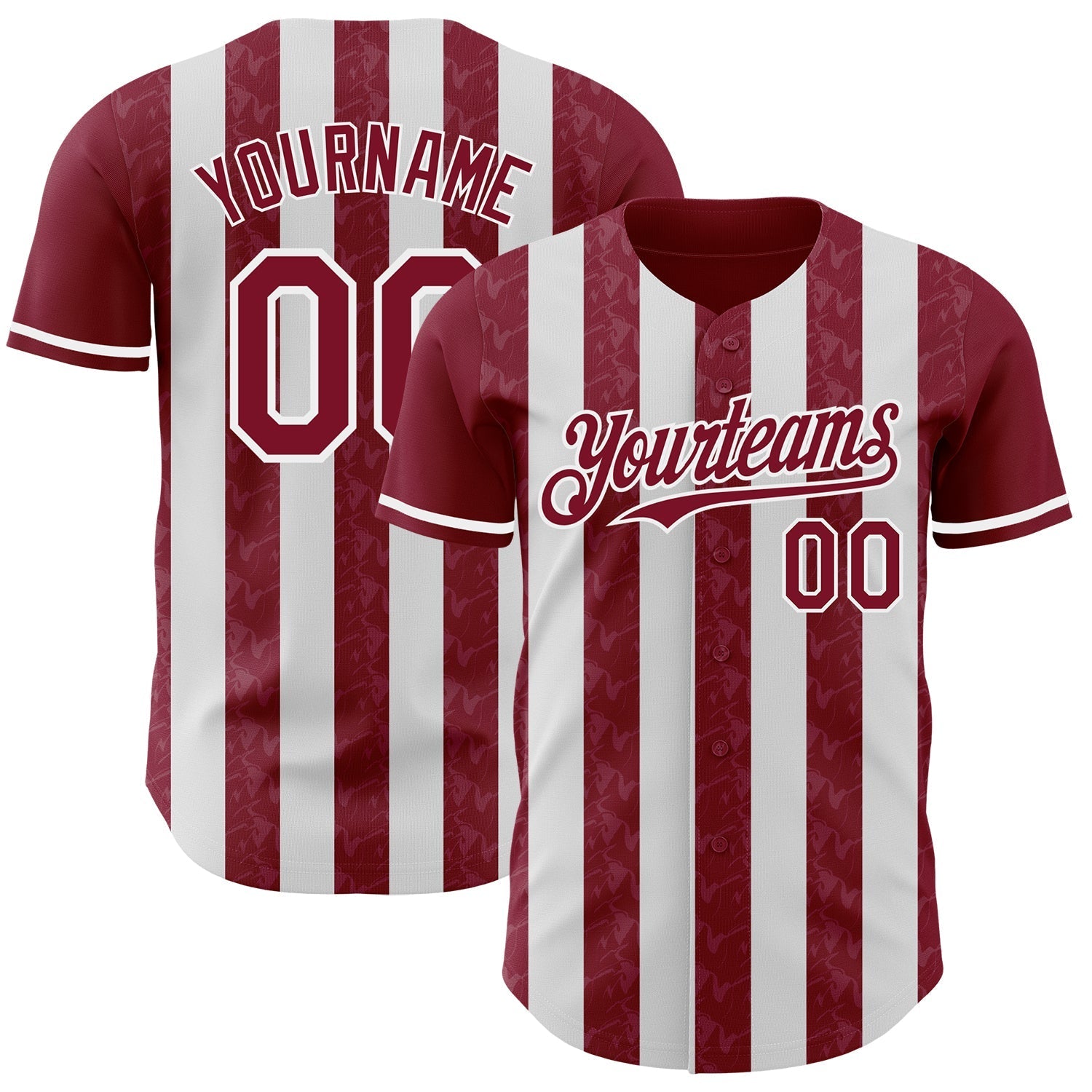 Custom Crimson-White Classic Vertical Stripe Fluid Liquid Texture Authentic Baseball Jersey baseball jersey product view 1