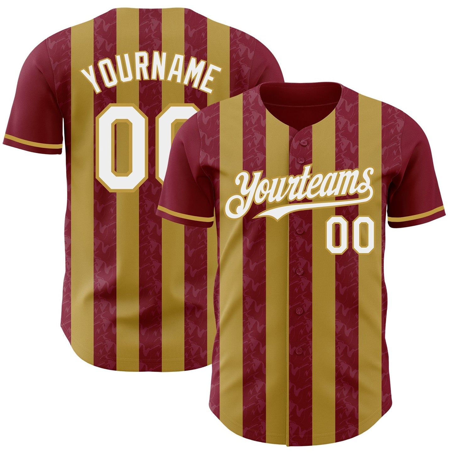 Custom Crimson White-Old Gold Classic Vertical Stripe Fluid Liquid Texture Authentic Baseball Jersey baseball jersey product view 1