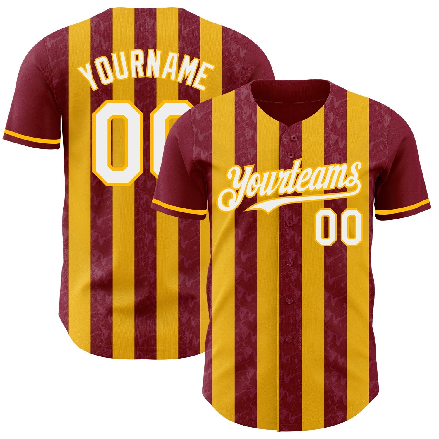 Custom Crimson White-Gold Classic Vertical Stripe Fluid Liquid Texture Authentic Baseball Jersey baseball jersey product view 1