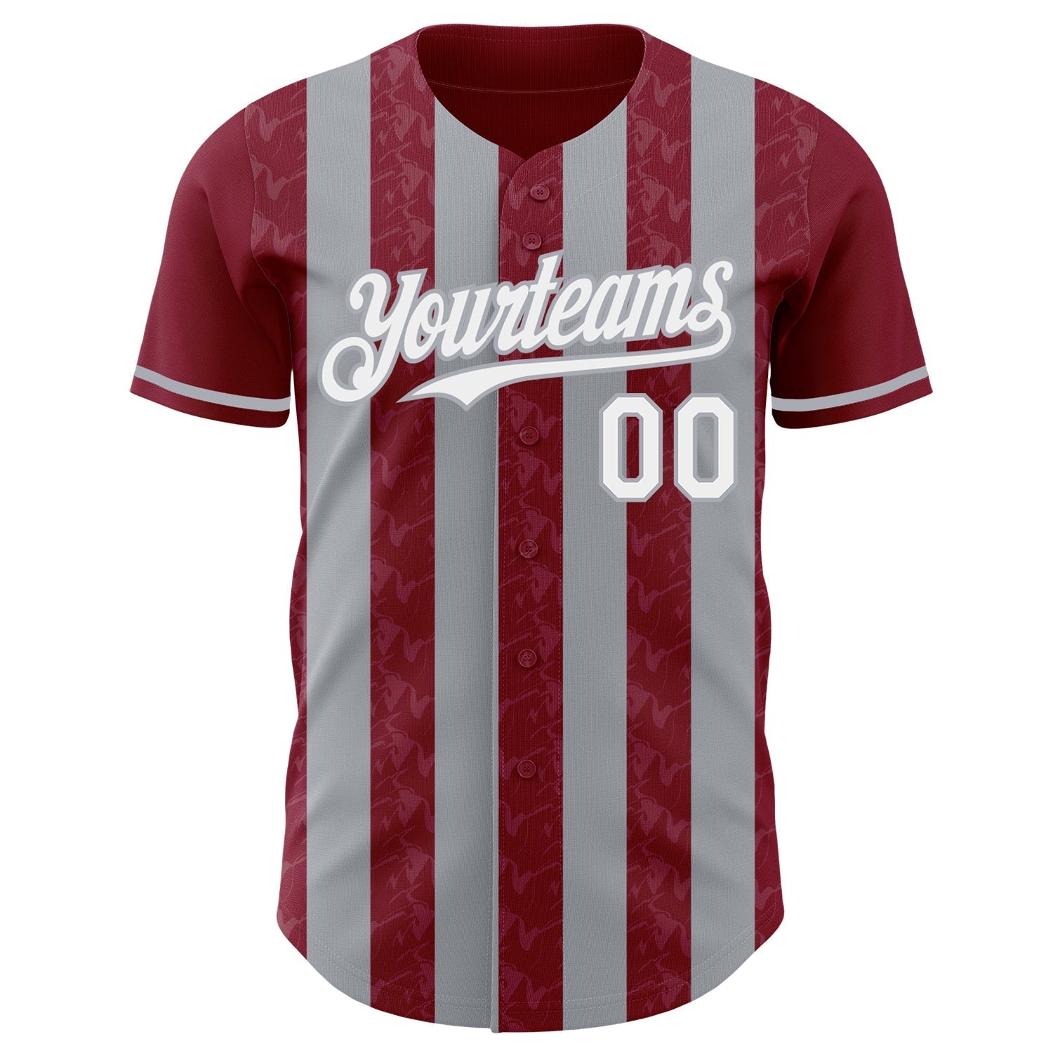 Custom Crimson White-Gray Classic Vertical Stripe Fluid Liquid Texture Authentic Baseball Jersey baseball jersey product view 2