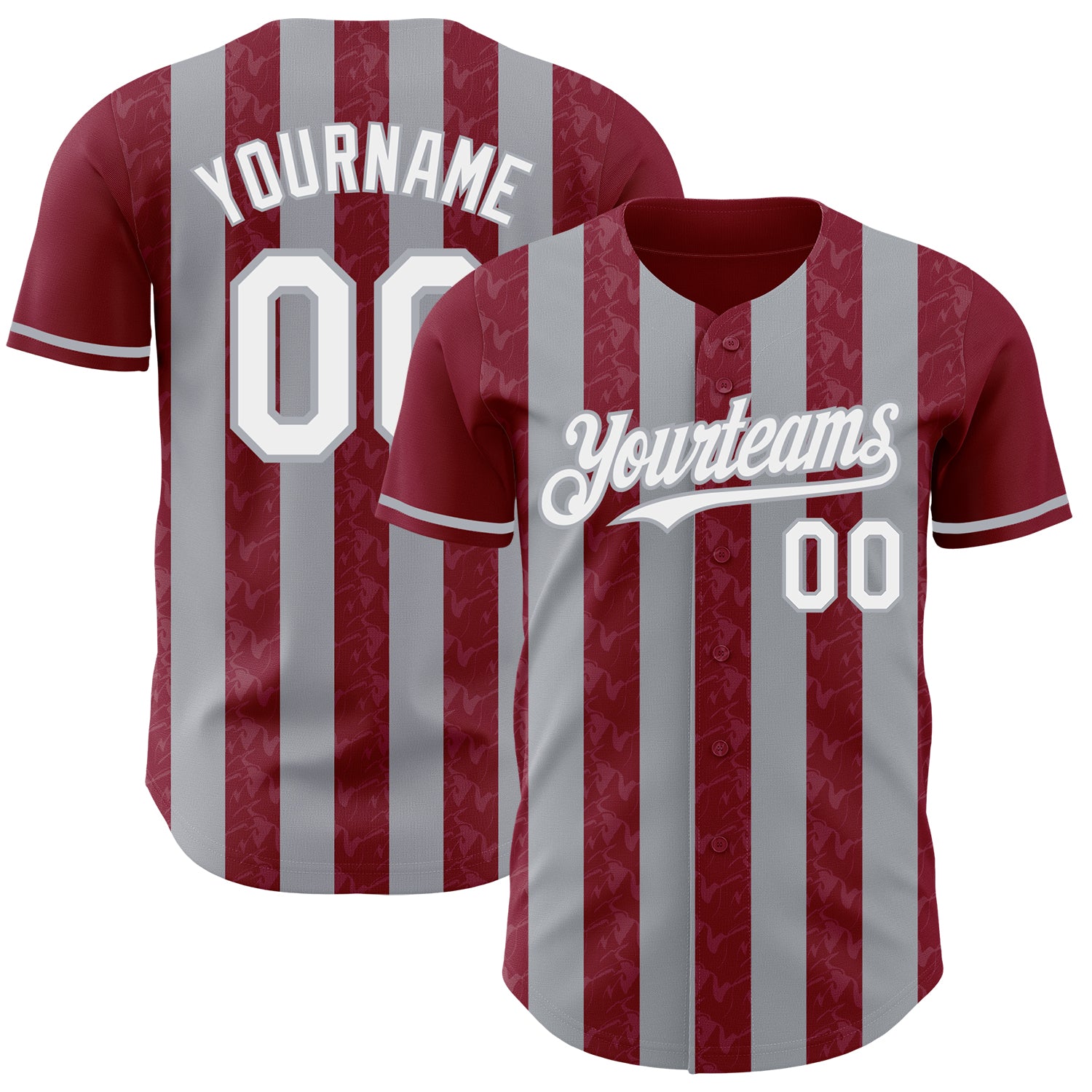 Custom Crimson White-Gray Classic Vertical Stripe Fluid Liquid Texture Authentic Baseball Jersey baseball jersey product view 1