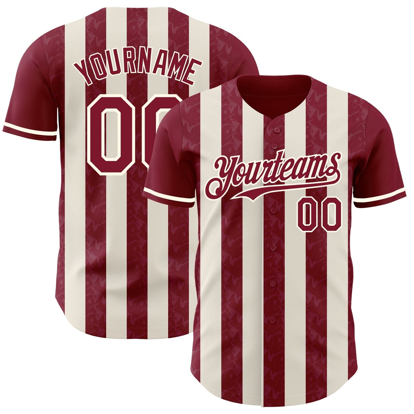 Custom Crimson Cream-Cream Classic Vertical Stripe Fluid Liquid Texture Authentic Baseball Jersey baseball jersey product view 1