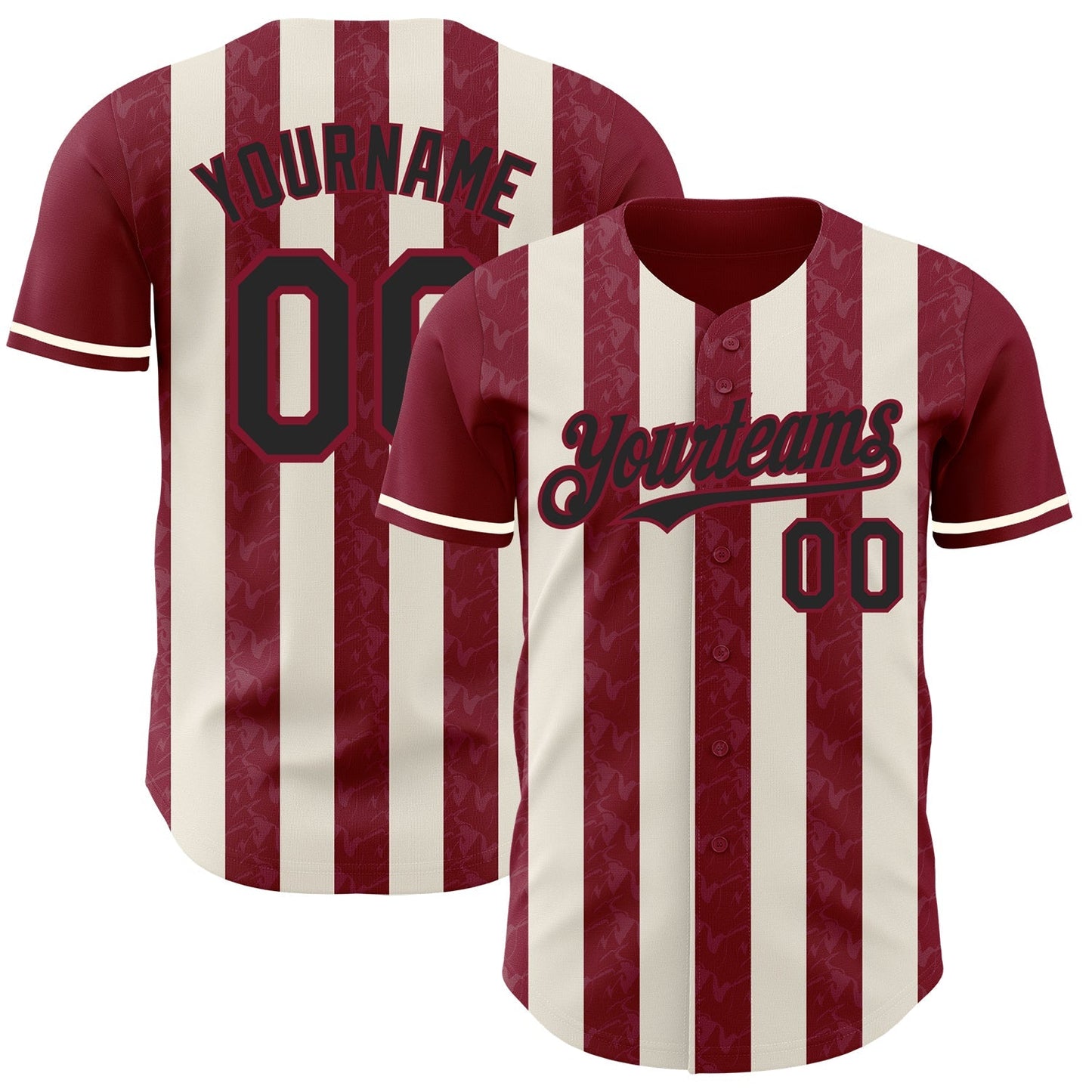 Custom Crimson Black-Cream Classic Vertical Stripe Fluid Liquid Texture Authentic Baseball Jersey baseball jersey product view 1