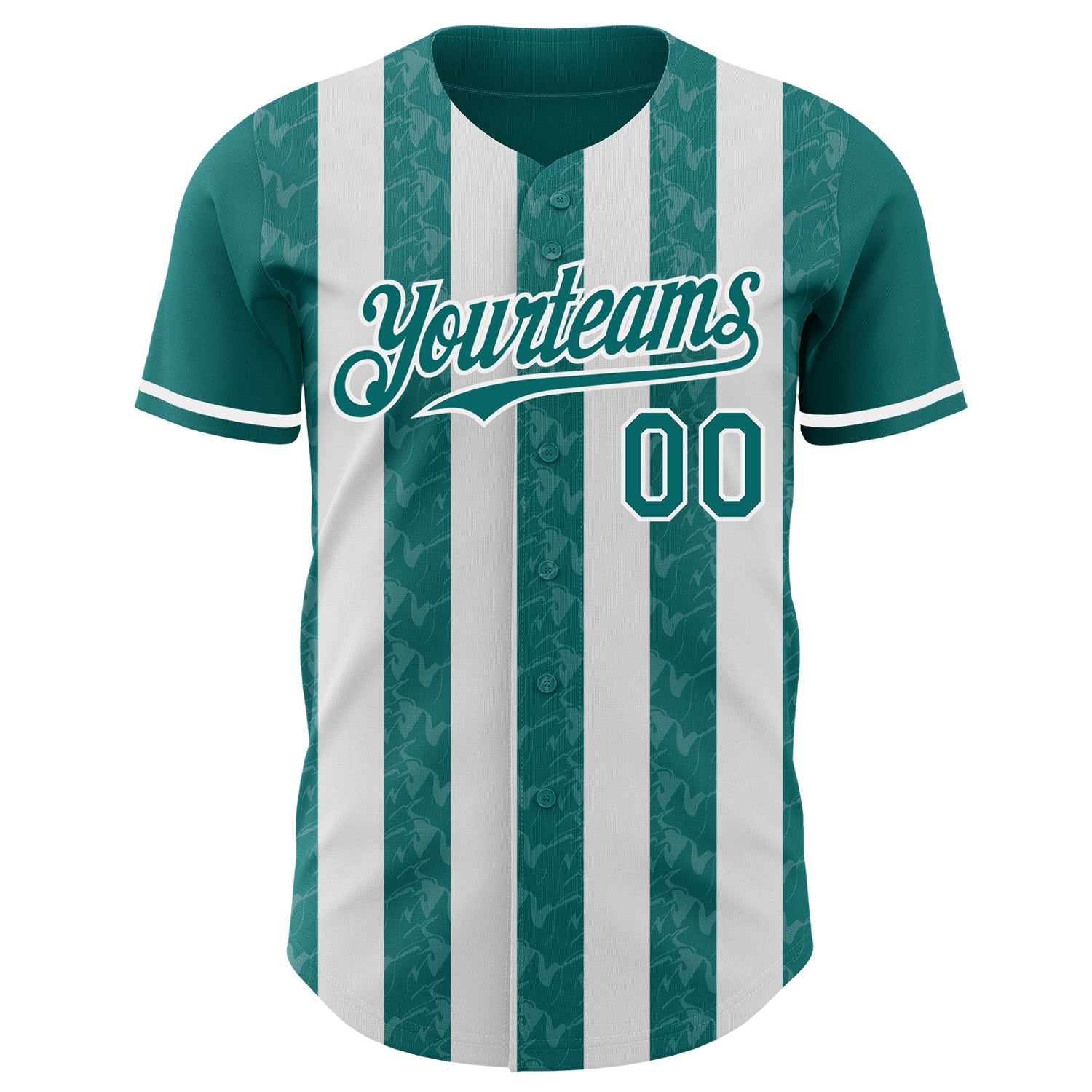 Custom Teal-White Classic Vertical Stripe Fluid Liquid Texture Authentic Baseball Jersey baseball jersey product view 2