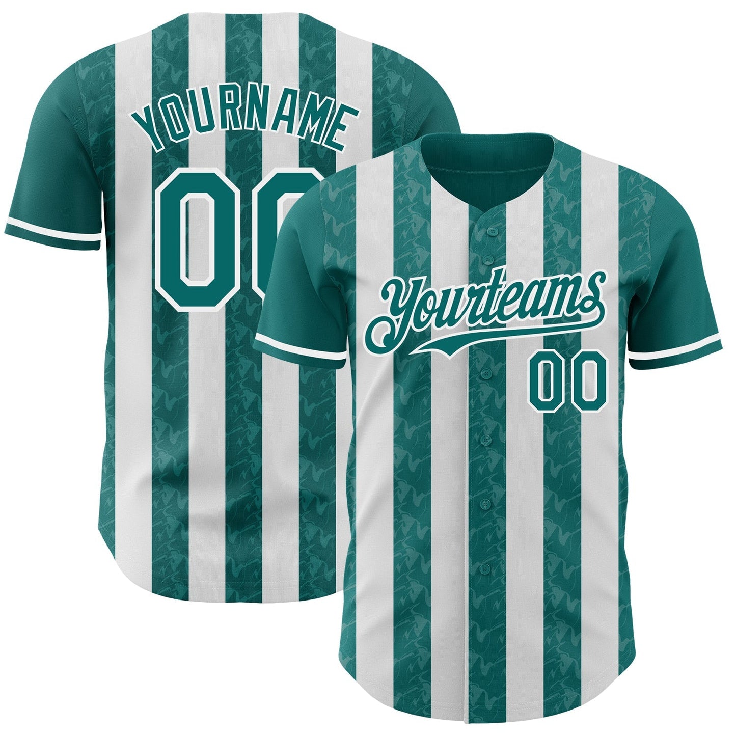 Custom Teal-White Classic Vertical Stripe Fluid Liquid Texture Authentic Baseball Jersey baseball jersey product view 1