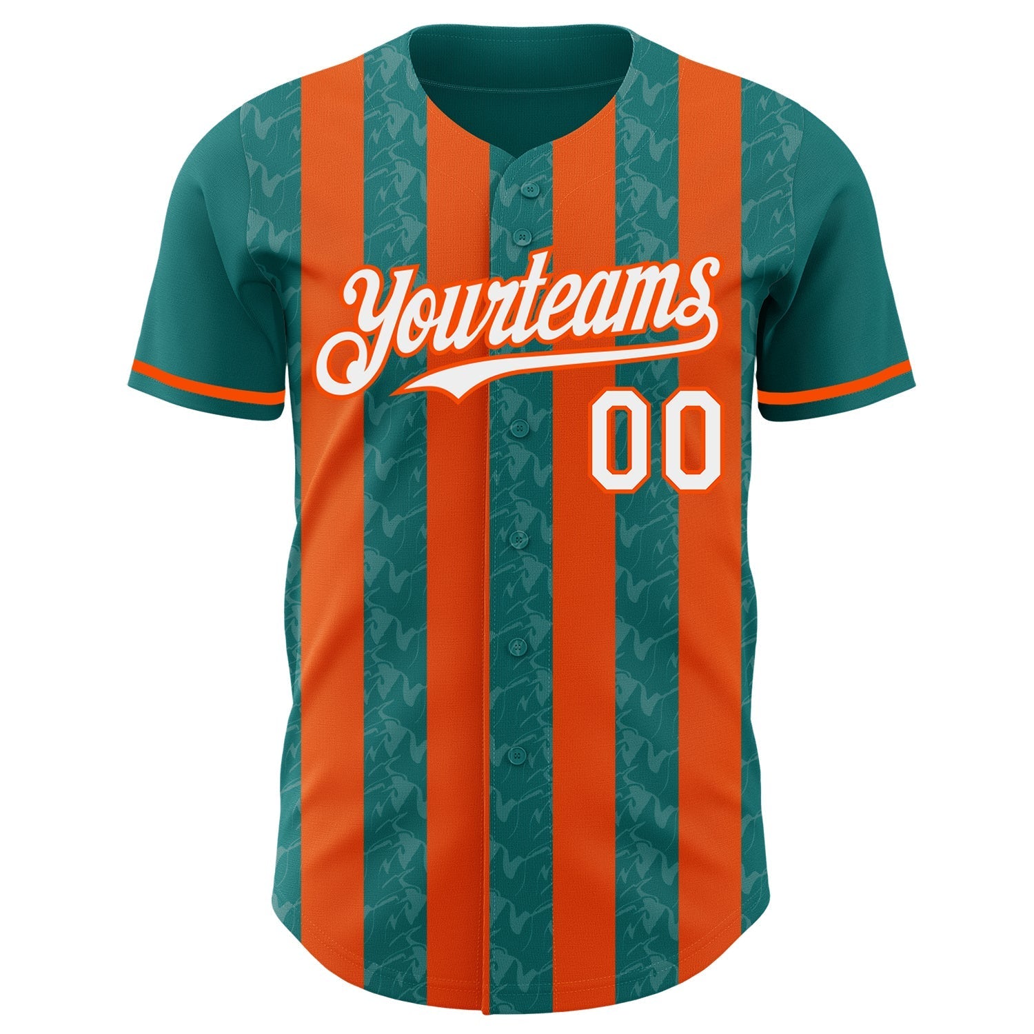 Custom Teal White-Orange Classic Vertical Stripe Fluid Liquid Texture Authentic Baseball Jersey baseball jersey product view 2