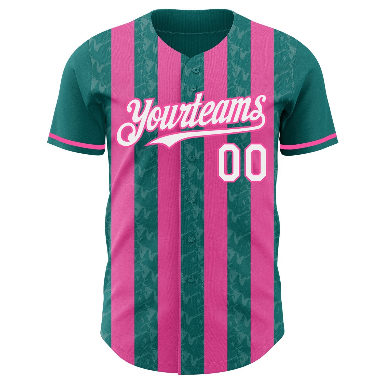 Custom Teal White-Pink Classic Vertical Stripe Fluid Liquid Texture Authentic Baseball Jersey baseball jersey product view 2