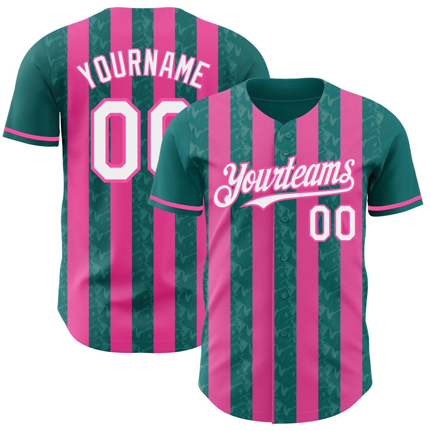 Custom Teal White-Pink Classic Vertical Stripe Fluid Liquid Texture Authentic Baseball Jersey baseball jersey product view 1