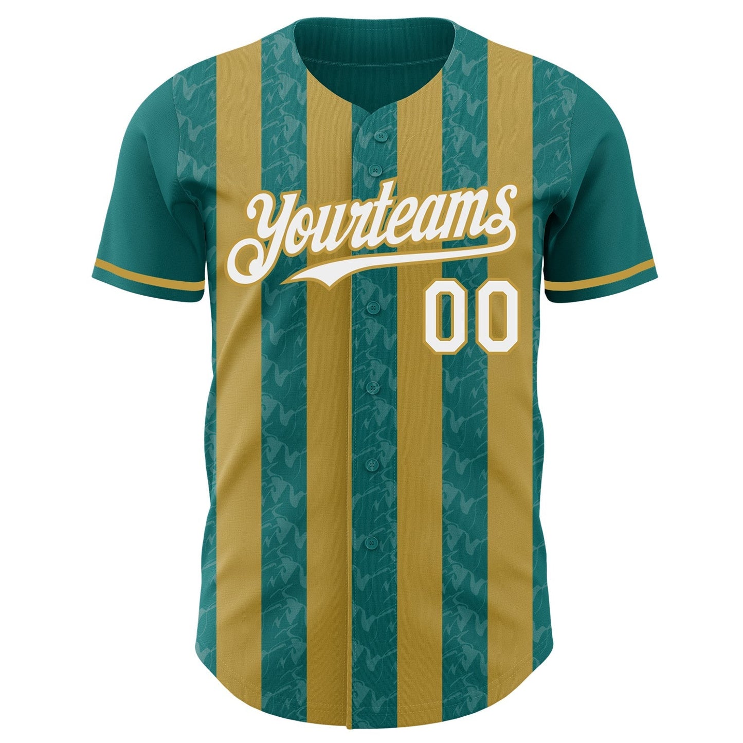 Custom Teal White-Old Gold Classic Vertical Stripe Fluid Liquid Texture Authentic Baseball Jersey baseball jersey product view 2