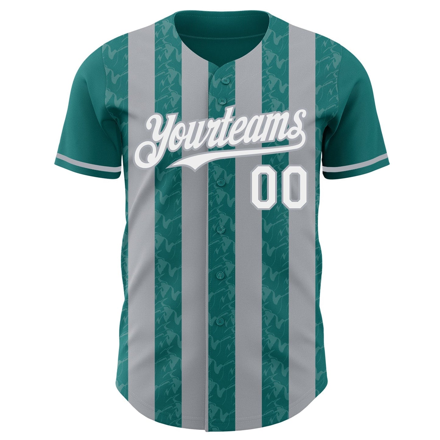 Custom Teal White-Gray Classic Vertical Stripe Fluid Liquid Texture Authentic Baseball Jersey baseball jersey product view 2