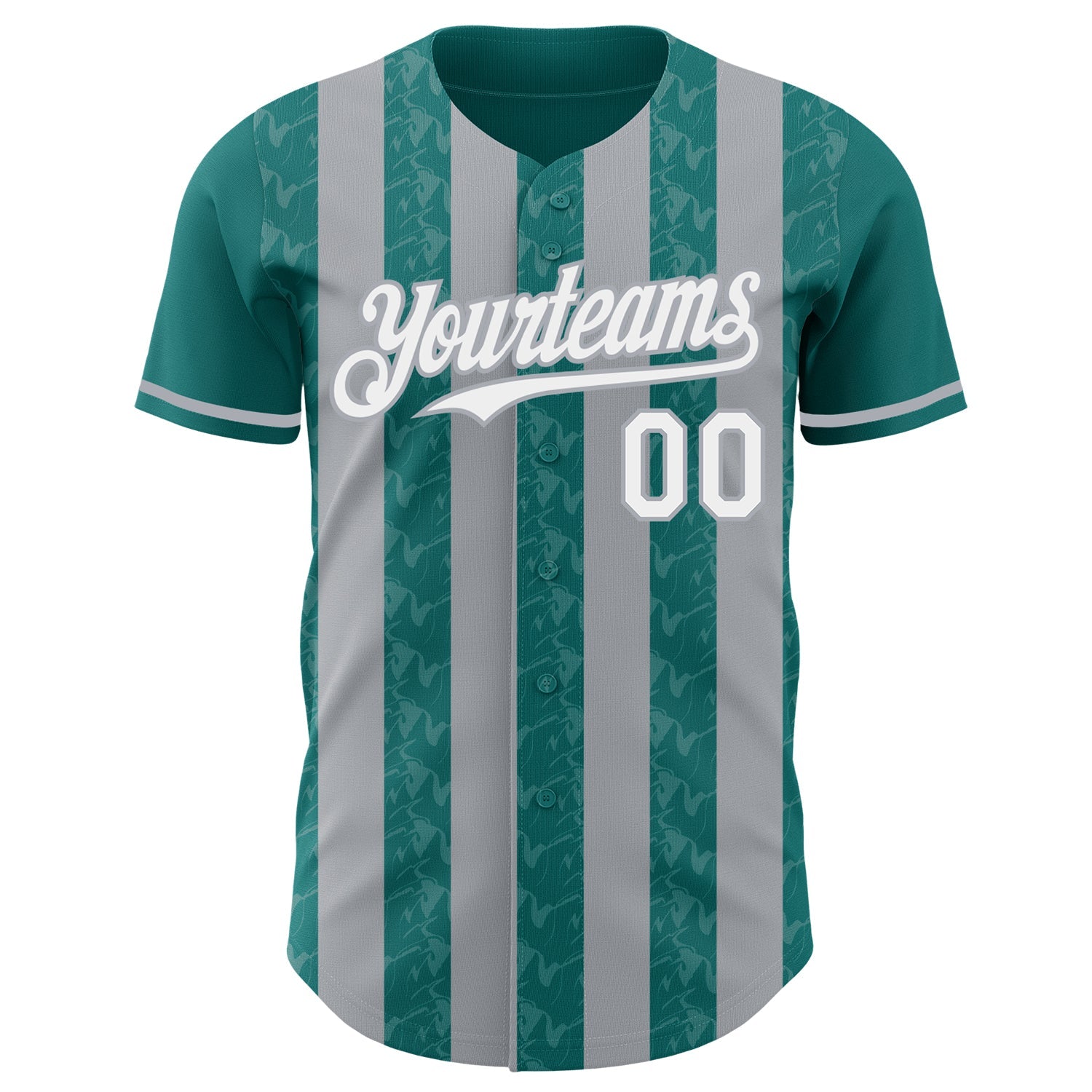 Custom Teal White-Gray Classic Vertical Stripe Fluid Liquid Texture Authentic Baseball Jersey baseball jersey product view 2