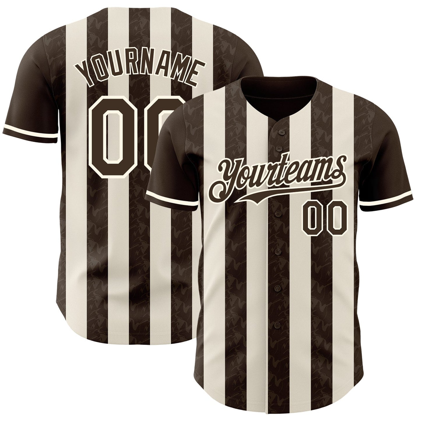 Custom Brown Cream-Cream Classic Vertical Stripe Fluid Liquid Texture Authentic Baseball Jersey baseball jersey product view 1