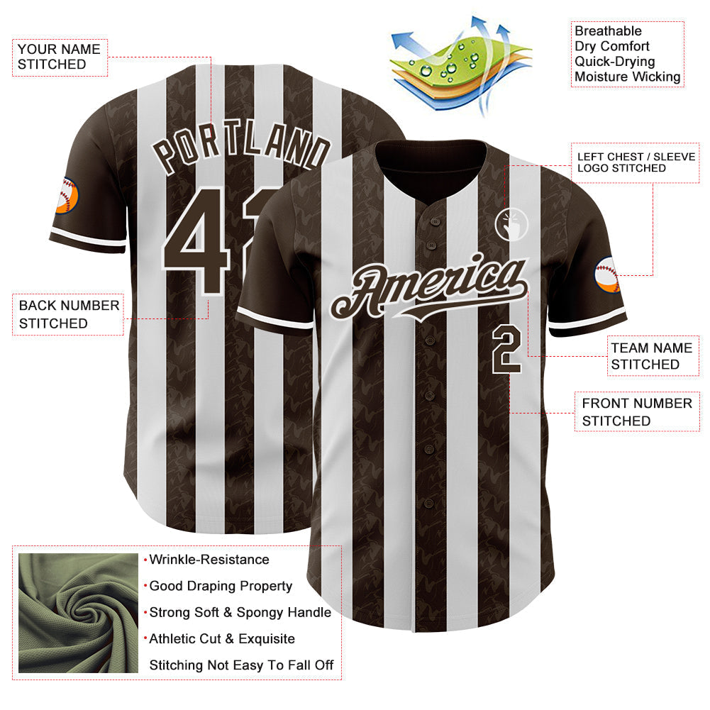 Custom Brown-White Classic Vertical Stripe Fluid Liquid Texture Authentic Baseball Jersey baseball jersey product view 3