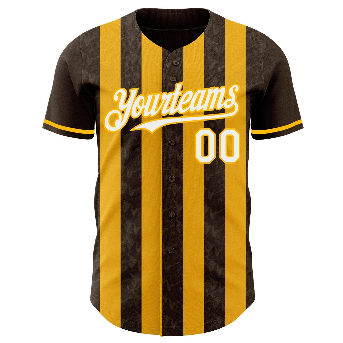 Custom Brown White-Gold Classic Vertical Stripe Fluid Liquid Texture Authentic Baseball Jersey baseball jersey product view 2