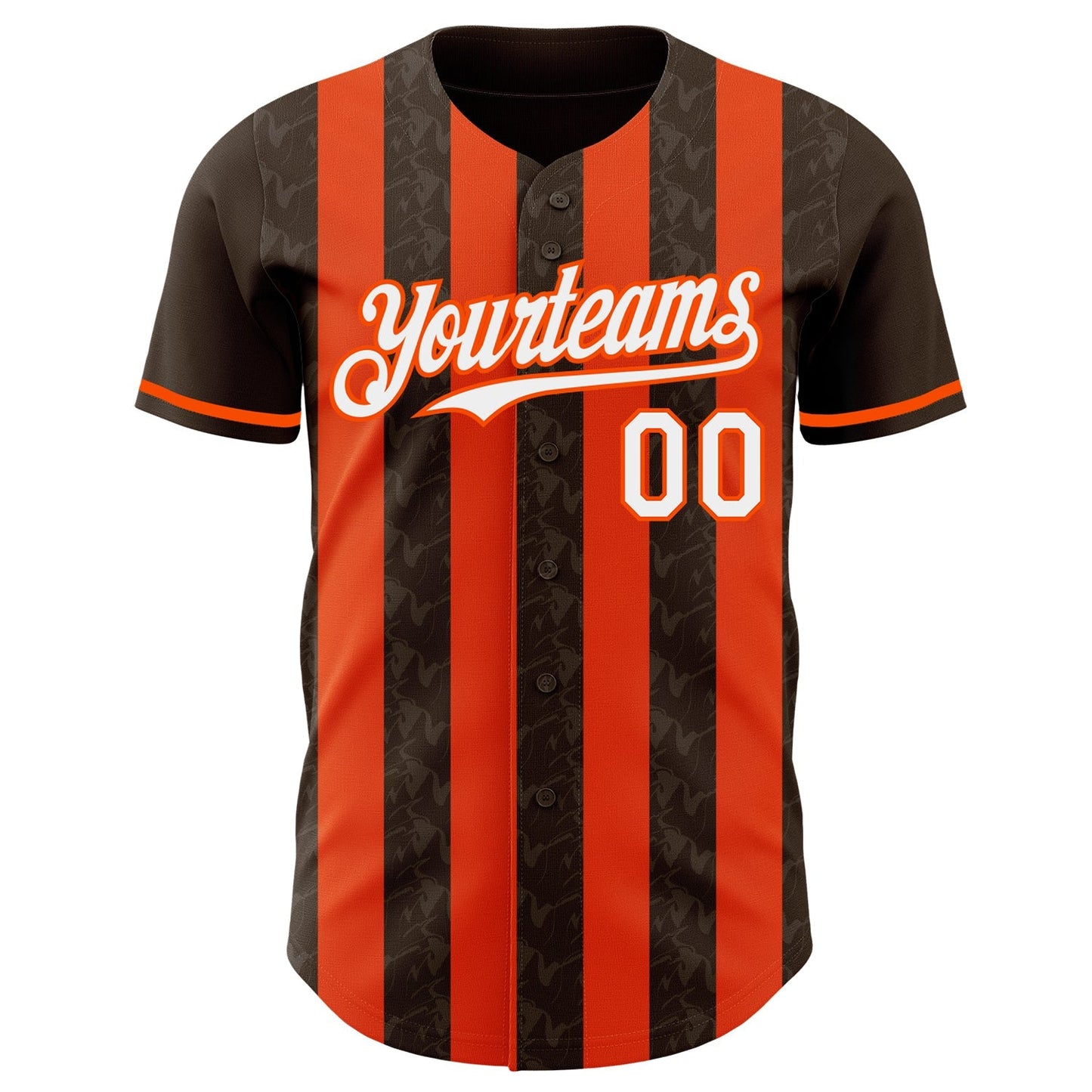Custom Brown White-Orange Classic Vertical Stripe Fluid Liquid Texture Authentic Baseball Jersey baseball jersey product view 2