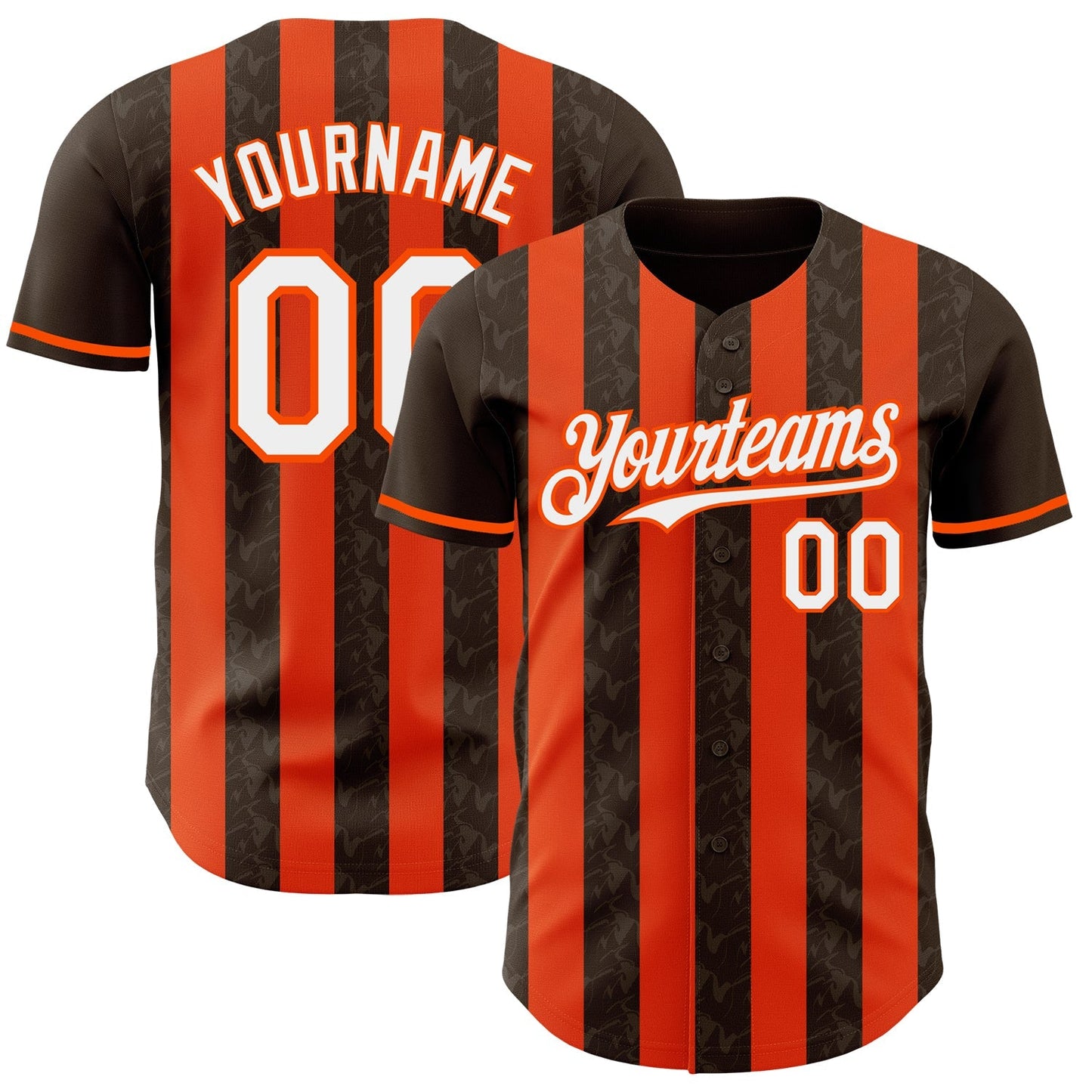 Custom Brown White-Orange Classic Vertical Stripe Fluid Liquid Texture Authentic Baseball Jersey baseball jersey product view 1