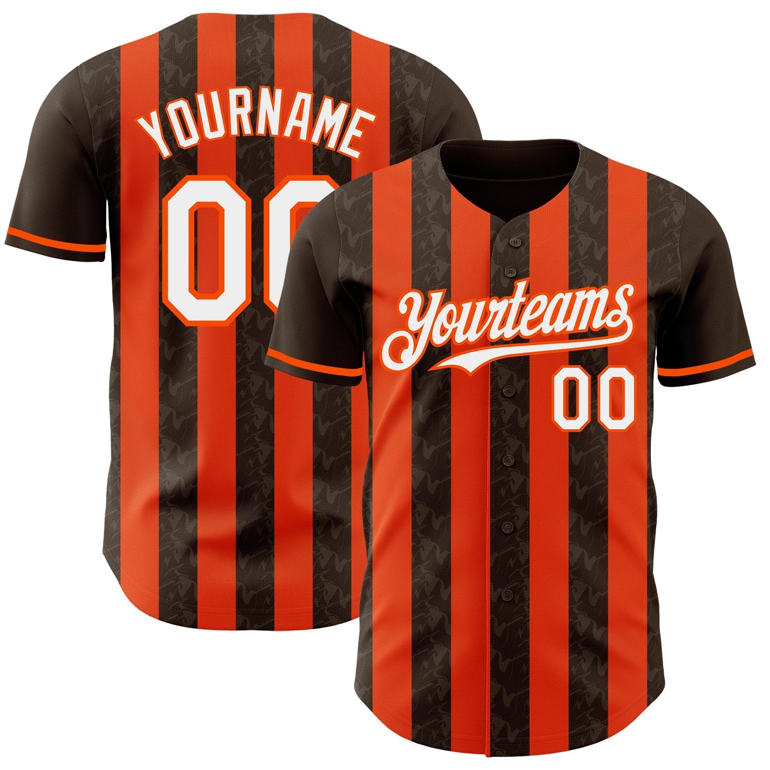Custom Brown White-Orange Classic Vertical Stripe Fluid Liquid Texture Authentic Baseball Jersey baseball jersey product view 1