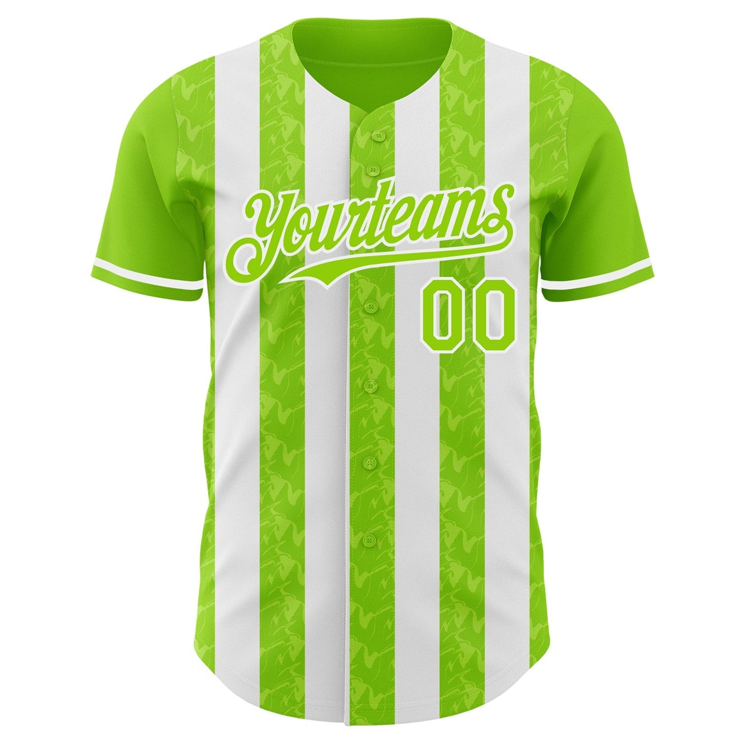 Custom Neon Green-White Classic Vertical Stripe Fluid Liquid Texture Authentic Baseball Jersey baseball jersey product view 2