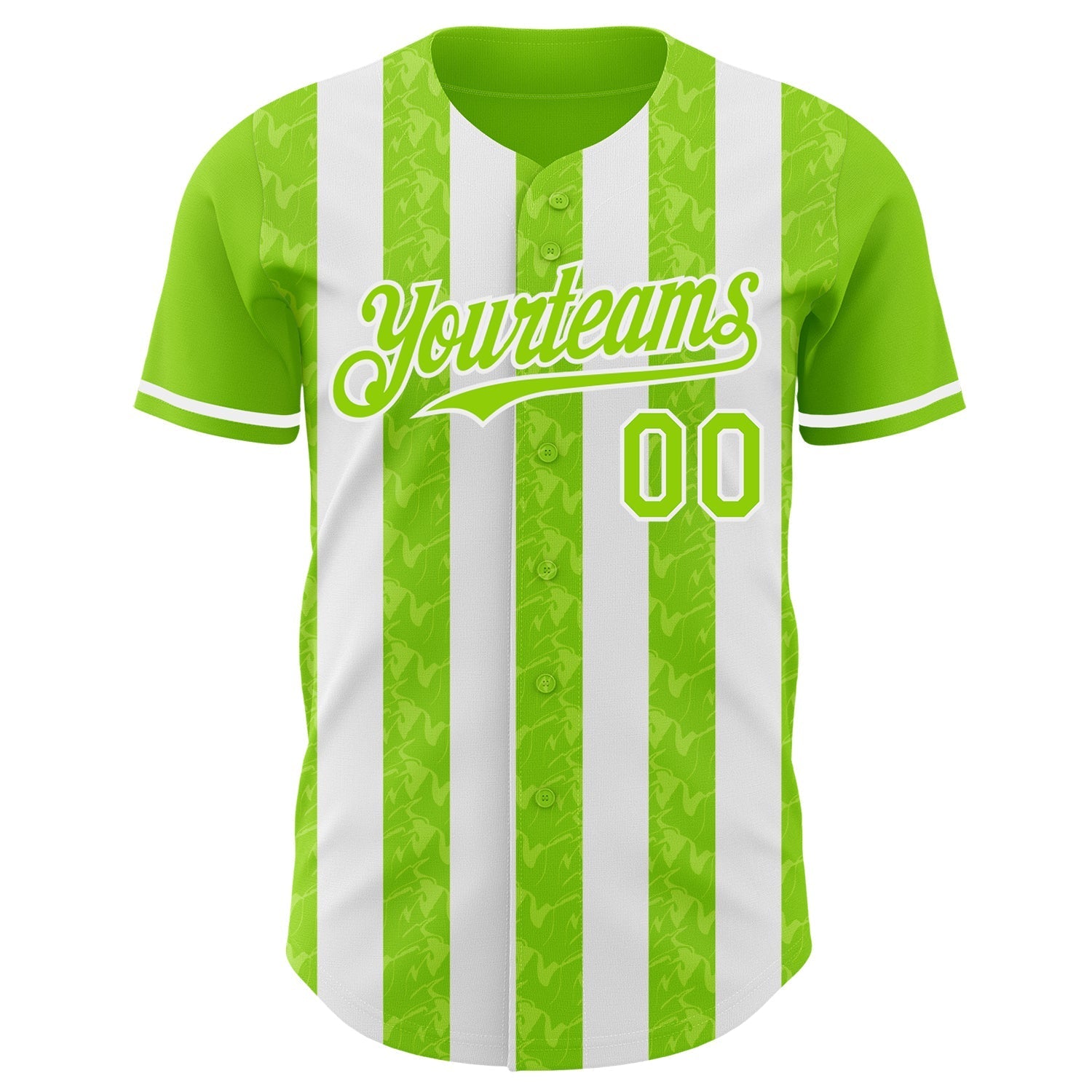 Custom Neon Green-White Classic Vertical Stripe Fluid Liquid Texture Authentic Baseball Jersey baseball jersey product view 2