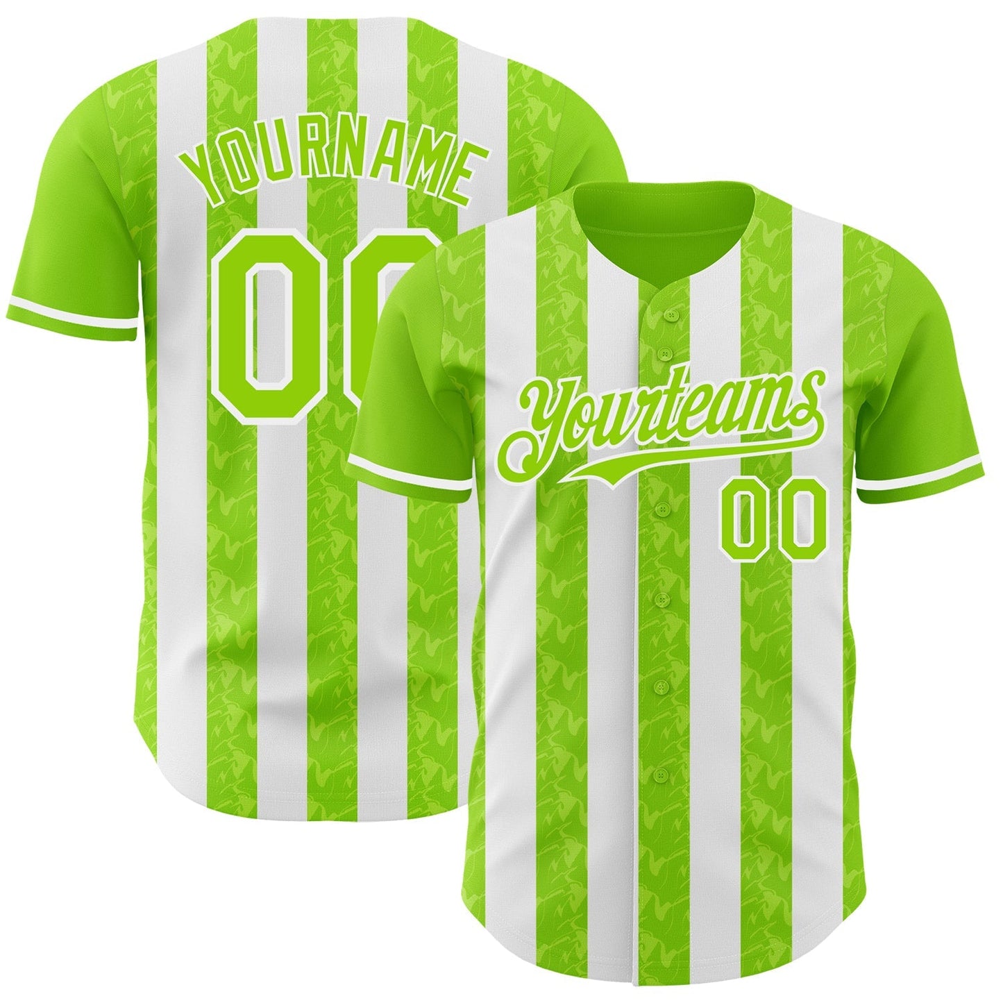 Custom Neon Green-White Classic Vertical Stripe Fluid Liquid Texture Authentic Baseball Jersey baseball jersey product view 1
