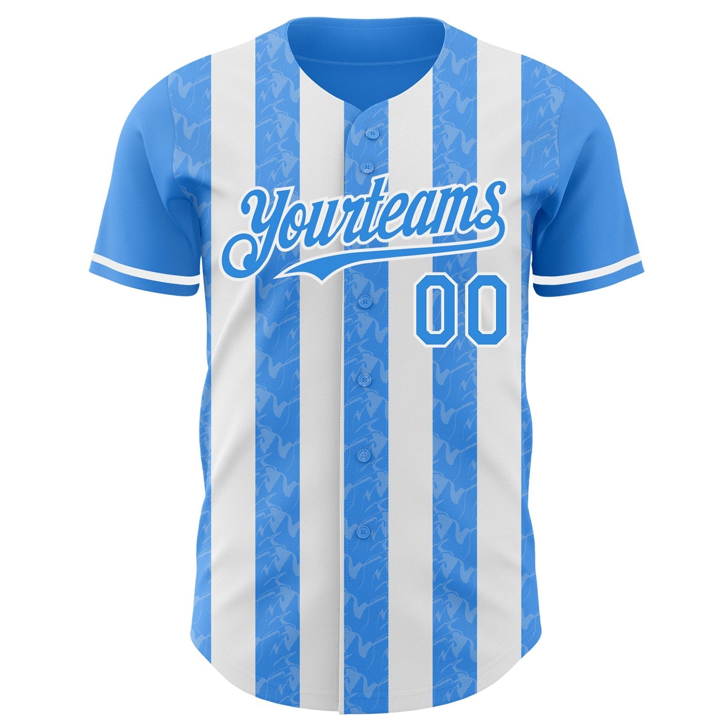 Custom Electric Blue-White Classic Vertical Stripe Fluid Liquid Texture Authentic Baseball Jersey baseball jersey product view 2