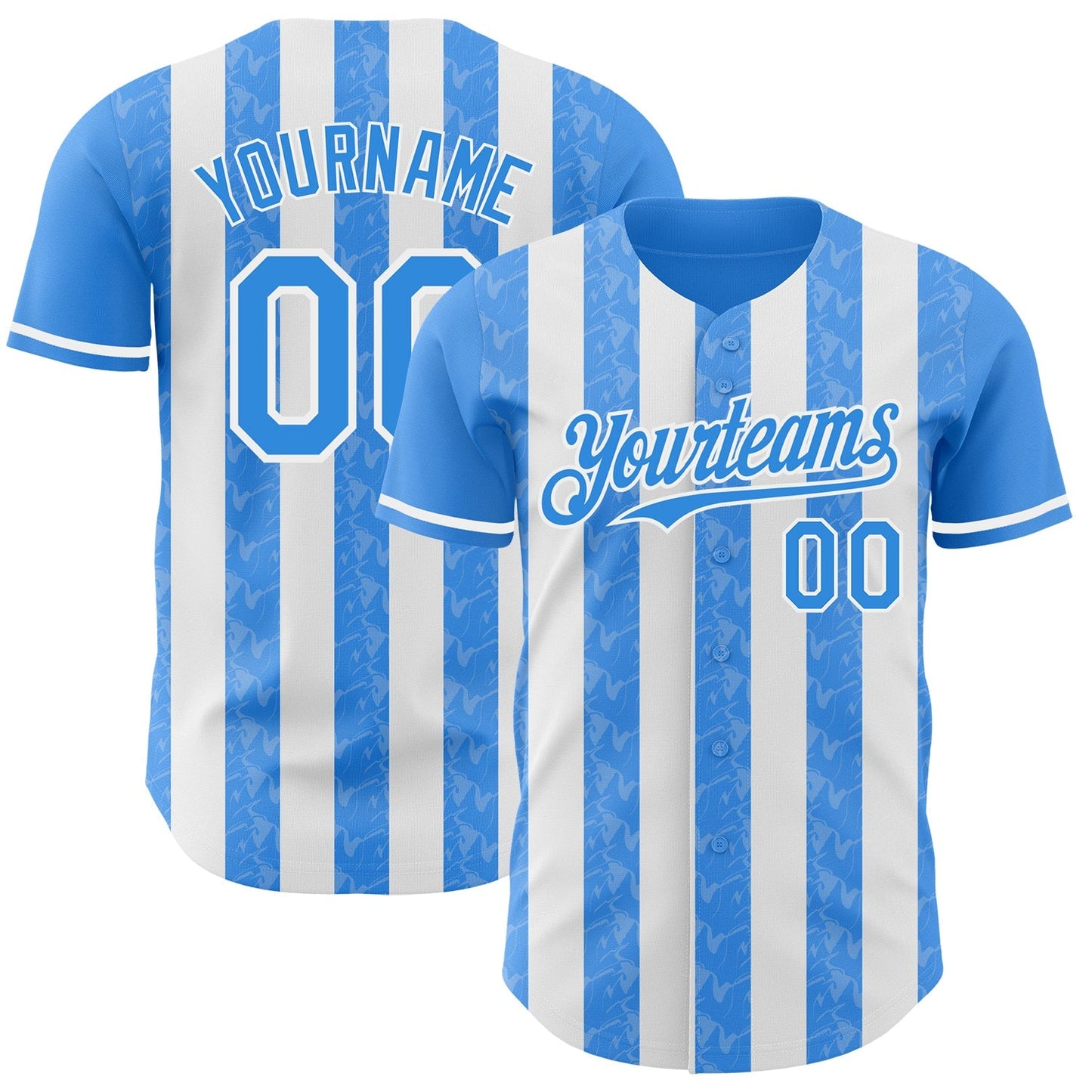 Custom Electric Blue-White Classic Vertical Stripe Fluid Liquid Texture Authentic Baseball Jersey baseball jersey product view 1