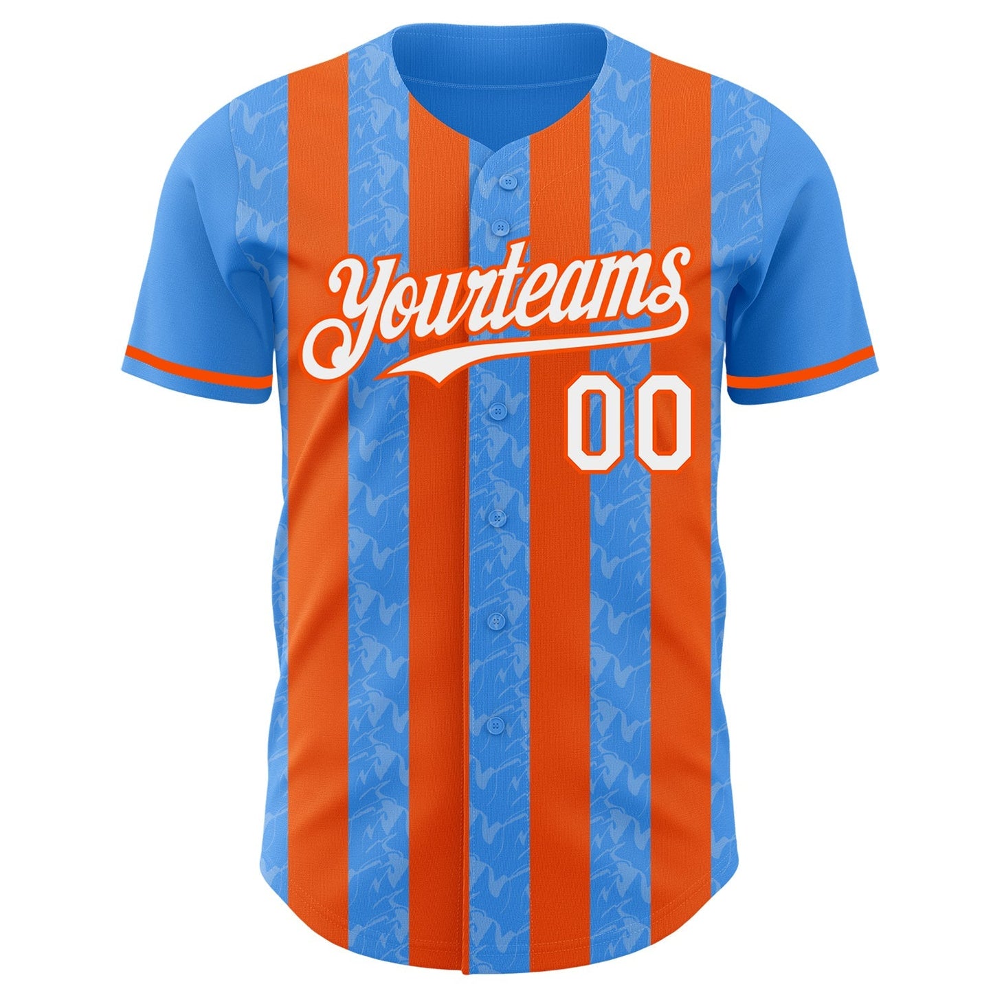 Custom Electric Blue White-Orange Classic Vertical Stripe Fluid Liquid Texture Authentic Baseball Jersey baseball jersey product view 2