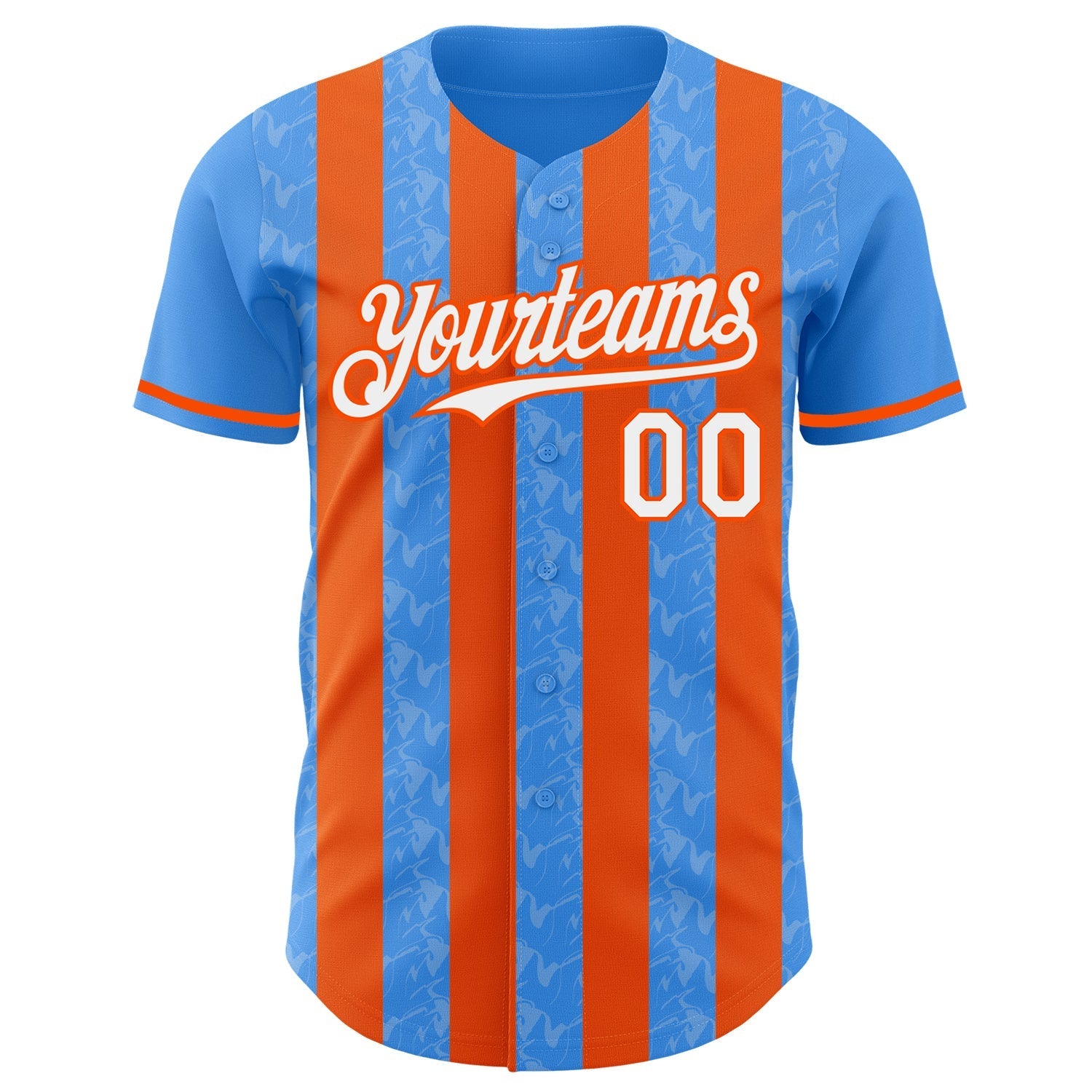 Custom Electric Blue White-Orange Classic Vertical Stripe Fluid Liquid Texture Authentic Baseball Jersey baseball jersey product view 2