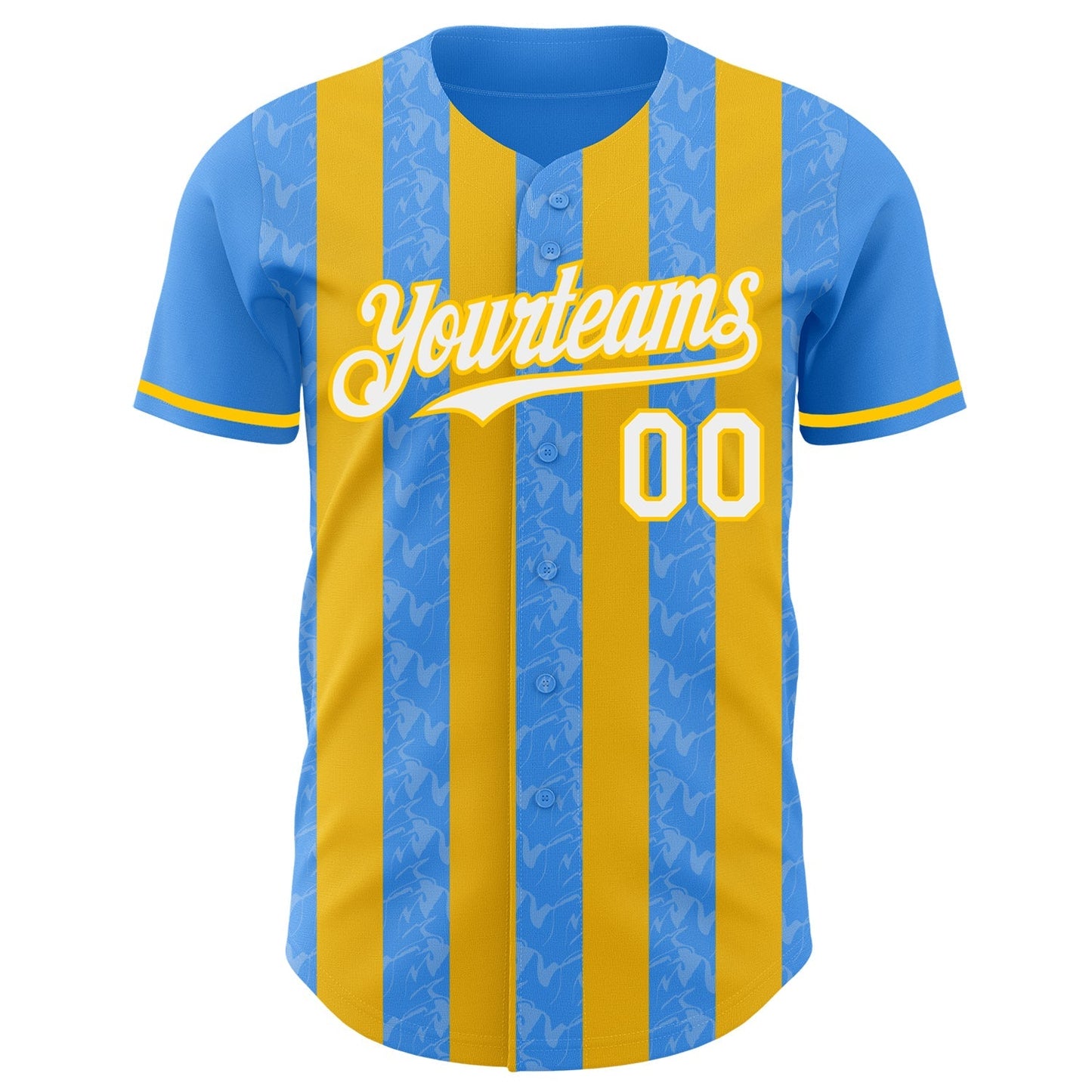 Custom Electric Blue White-Yellow Classic Vertical Stripe Fluid Liquid Texture Authentic Baseball Jersey baseball jersey product view 2