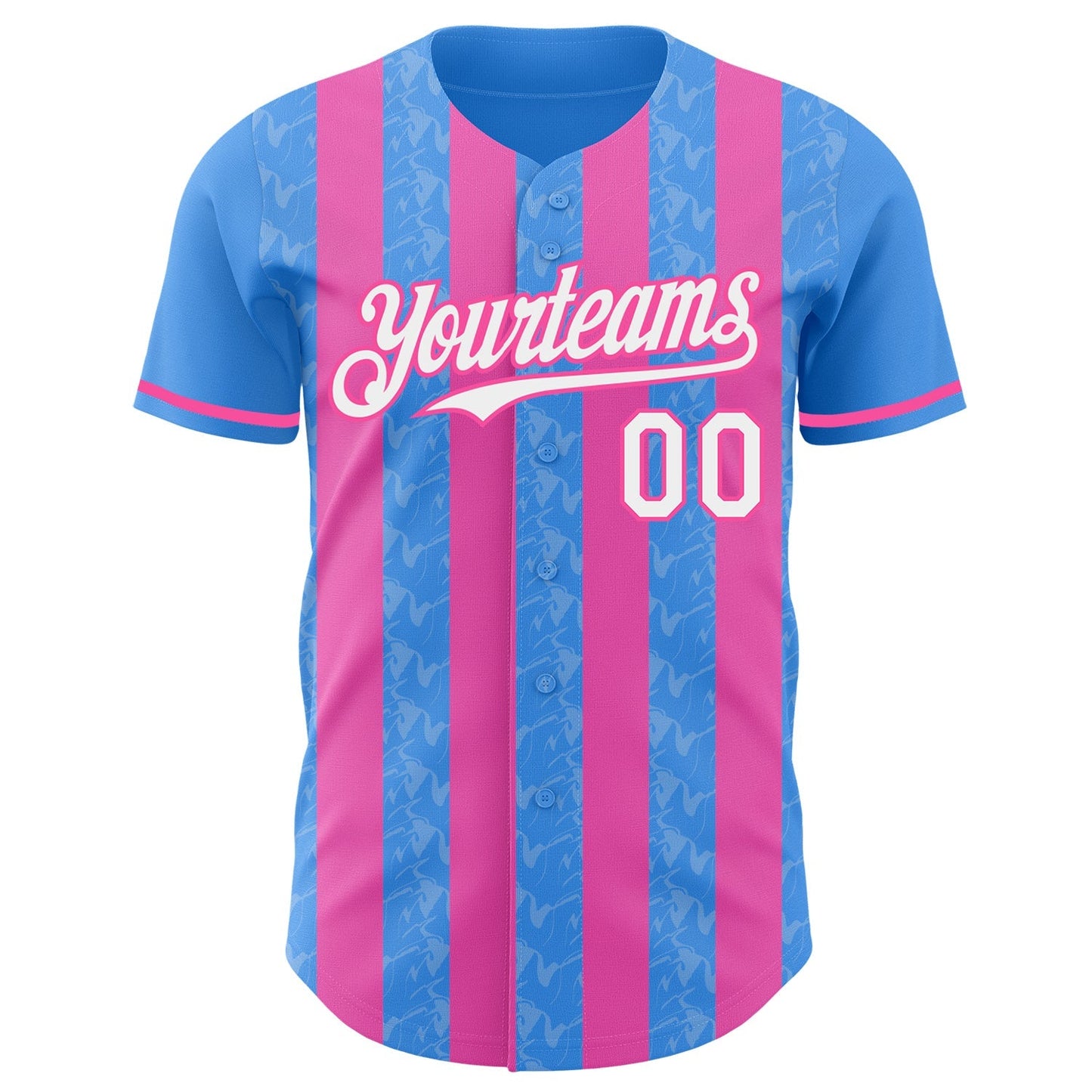 Custom Electric Blue White-Pink Classic Vertical Stripe Fluid Liquid Texture Authentic Baseball Jersey baseball jersey product view 2