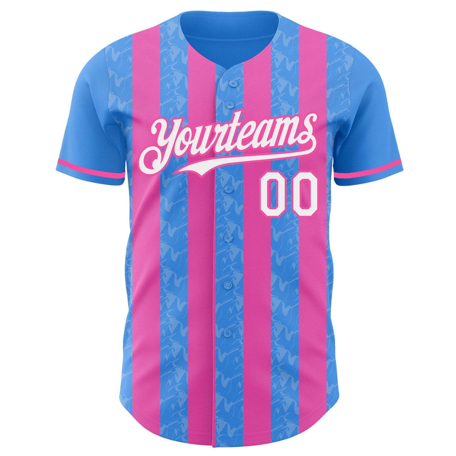 Custom Electric Blue White-Pink Classic Vertical Stripe Fluid Liquid Texture Authentic Baseball Jersey baseball jersey product view 2