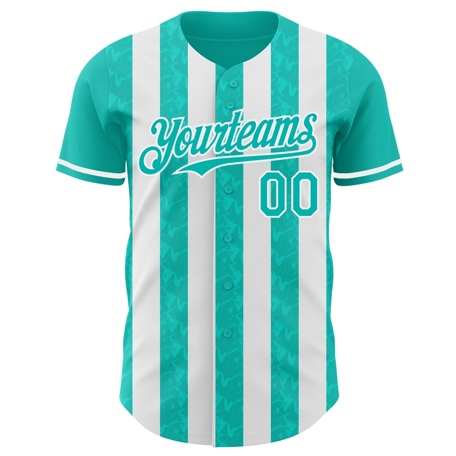 Custom Aqua-White Classic Vertical Stripe Fluid Liquid Texture Authentic Baseball Jersey baseball jersey product view 2