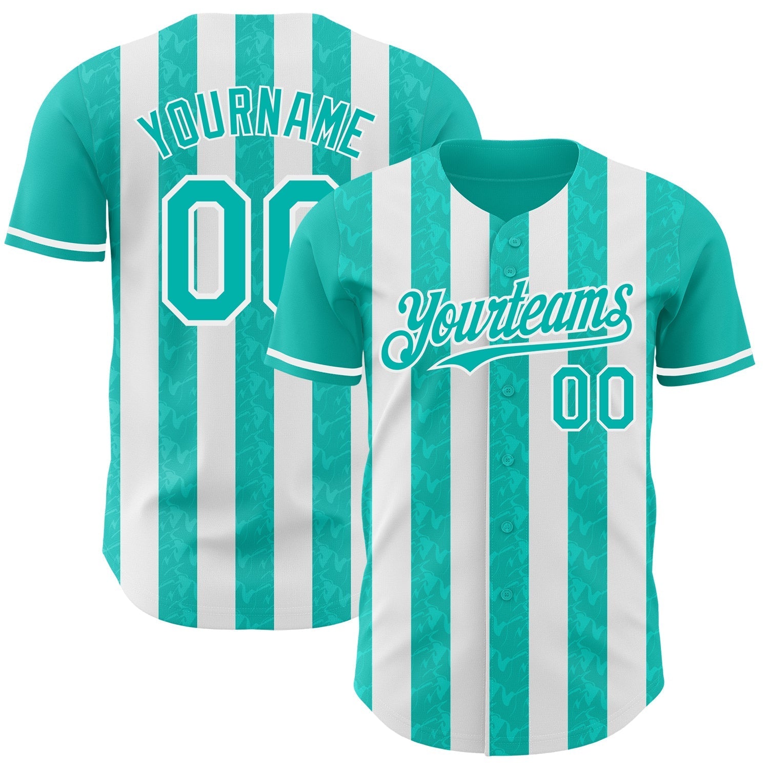 Custom Aqua-White Classic Vertical Stripe Fluid Liquid Texture Authentic Baseball Jersey baseball jersey product view 1