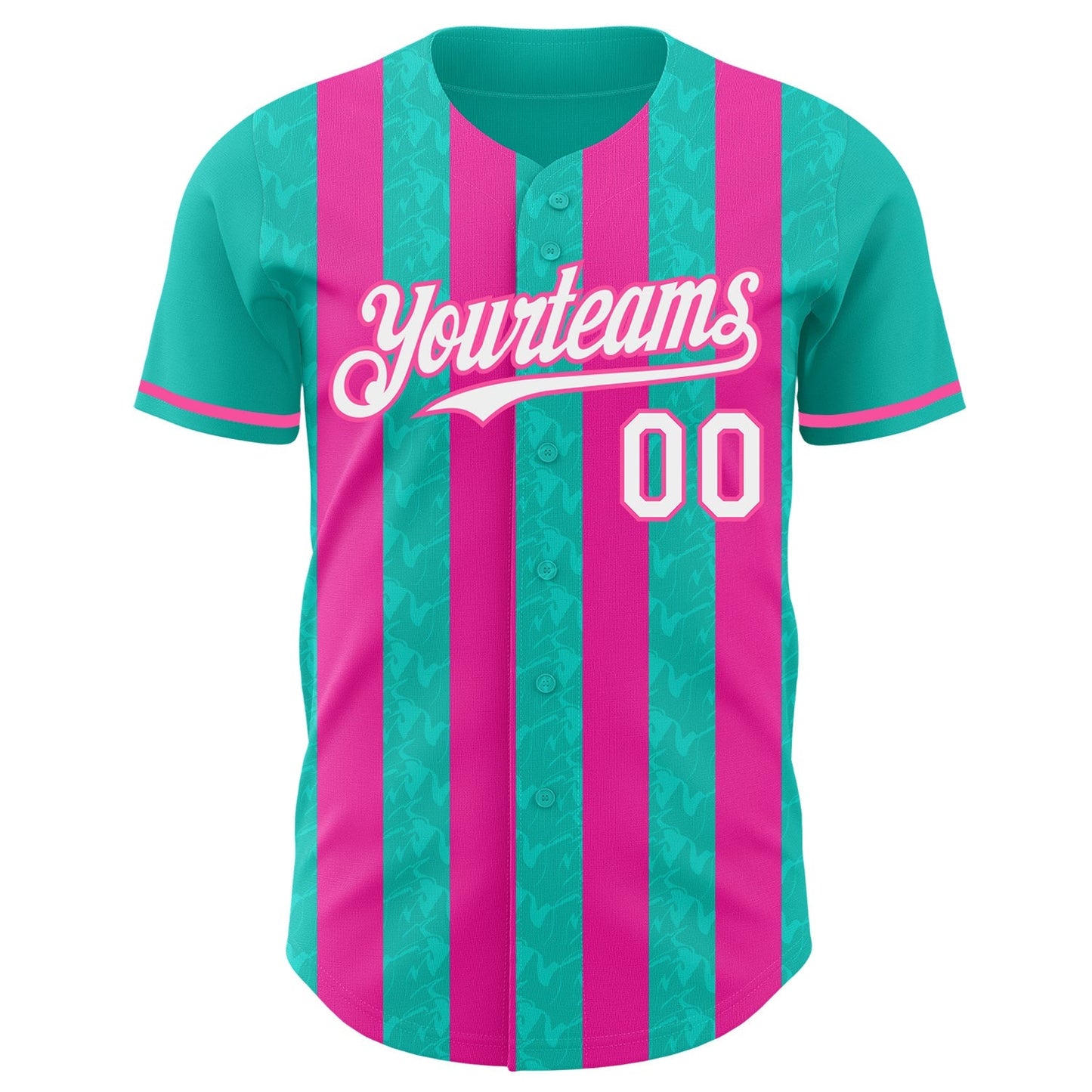 Custom Aqua White-Pink Classic Vertical Stripe Fluid Liquid Texture Authentic Baseball Jersey baseball jersey product view 2