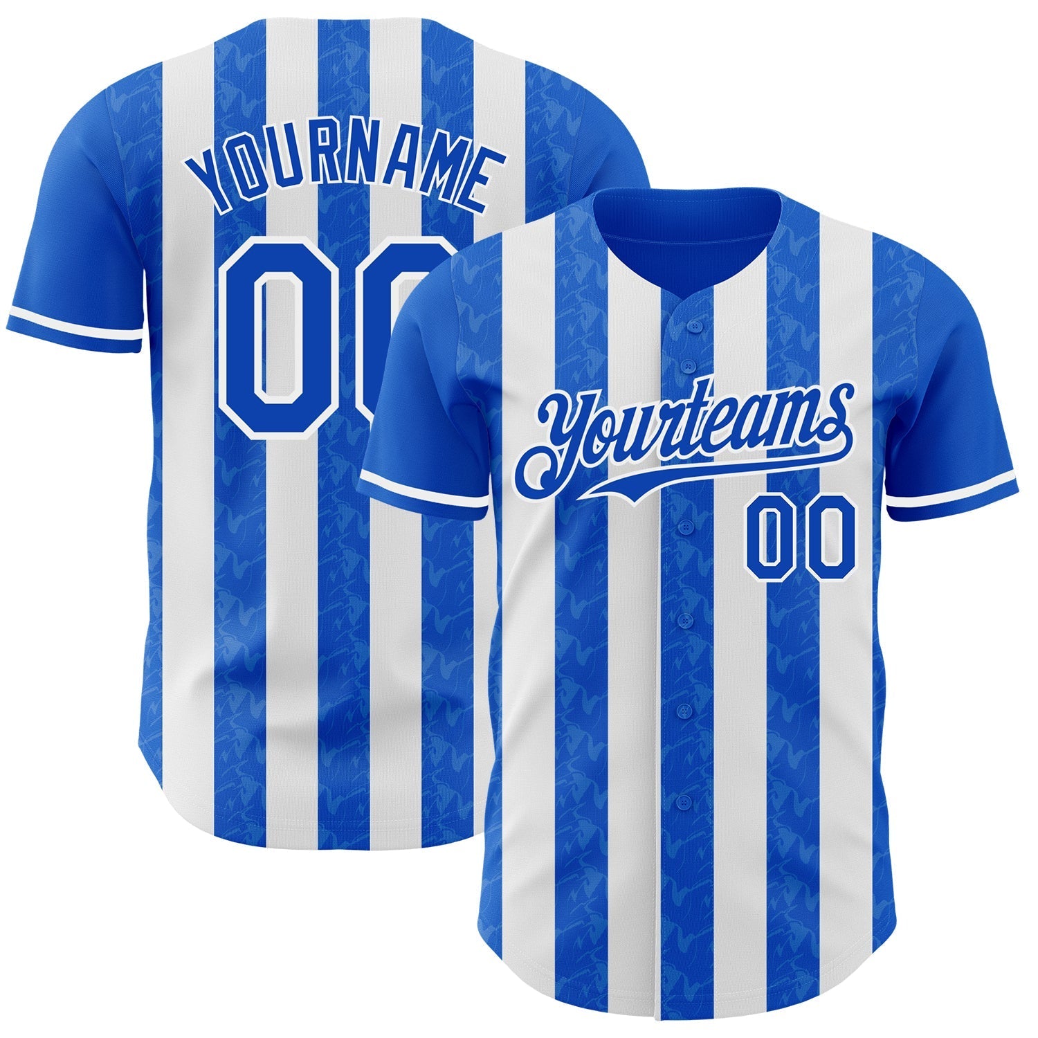 Custom Thunder Blue-White Classic Vertical Stripe Fluid Liquid Texture Authentic Baseball Jersey baseball jersey product view 1