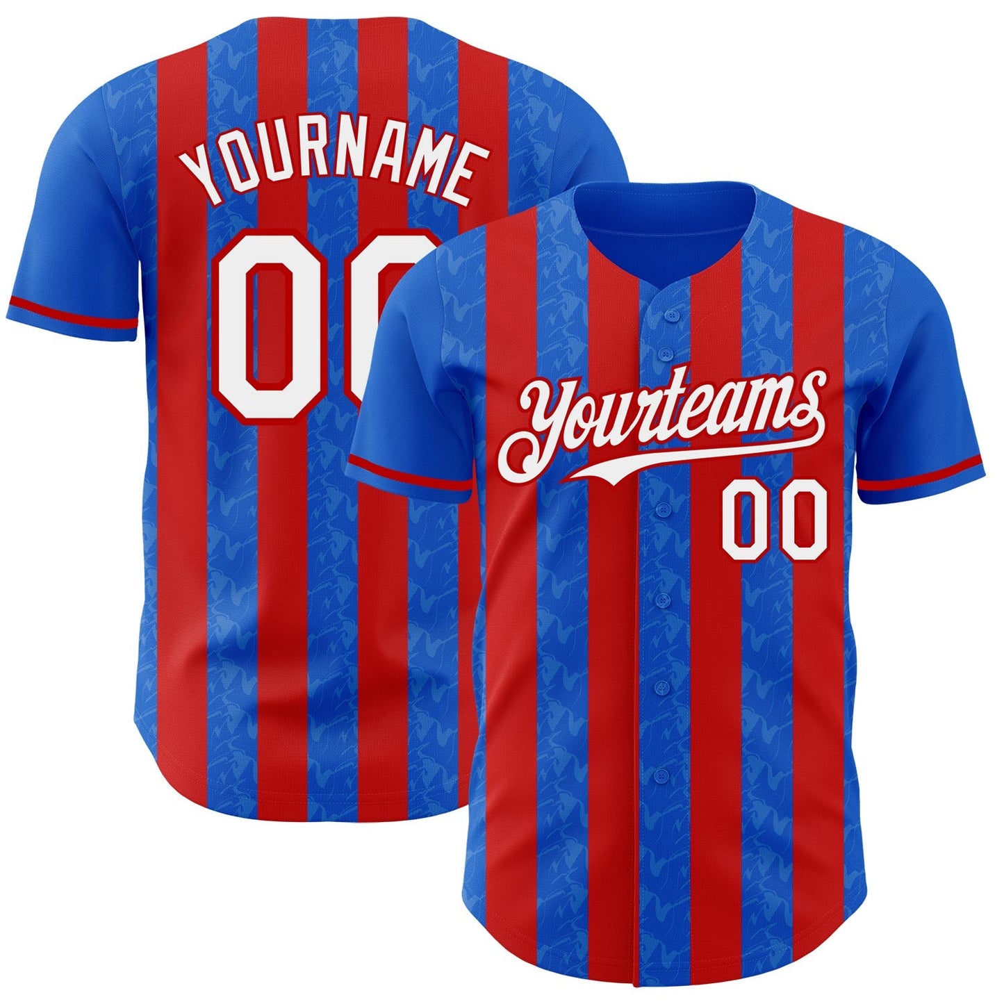 Custom Thunder Blue White-Red Classic Vertical Stripe Fluid Liquid Texture Authentic Baseball Jersey baseball jersey product view 1